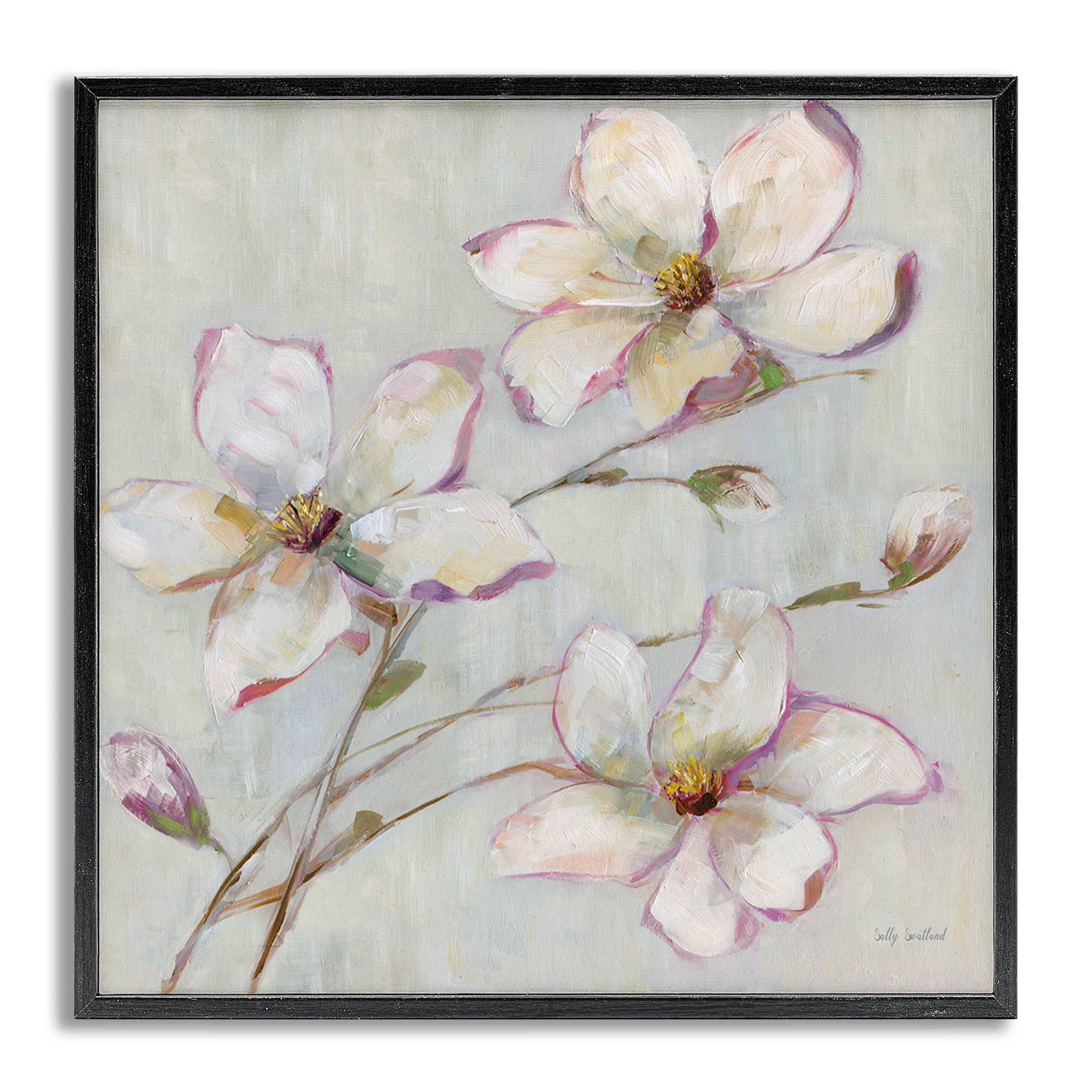 Stupell Industries Apple Blossom Botanicals Botanical & Floral Painting Gray Framed Art Print Wall Art, 24 x 24