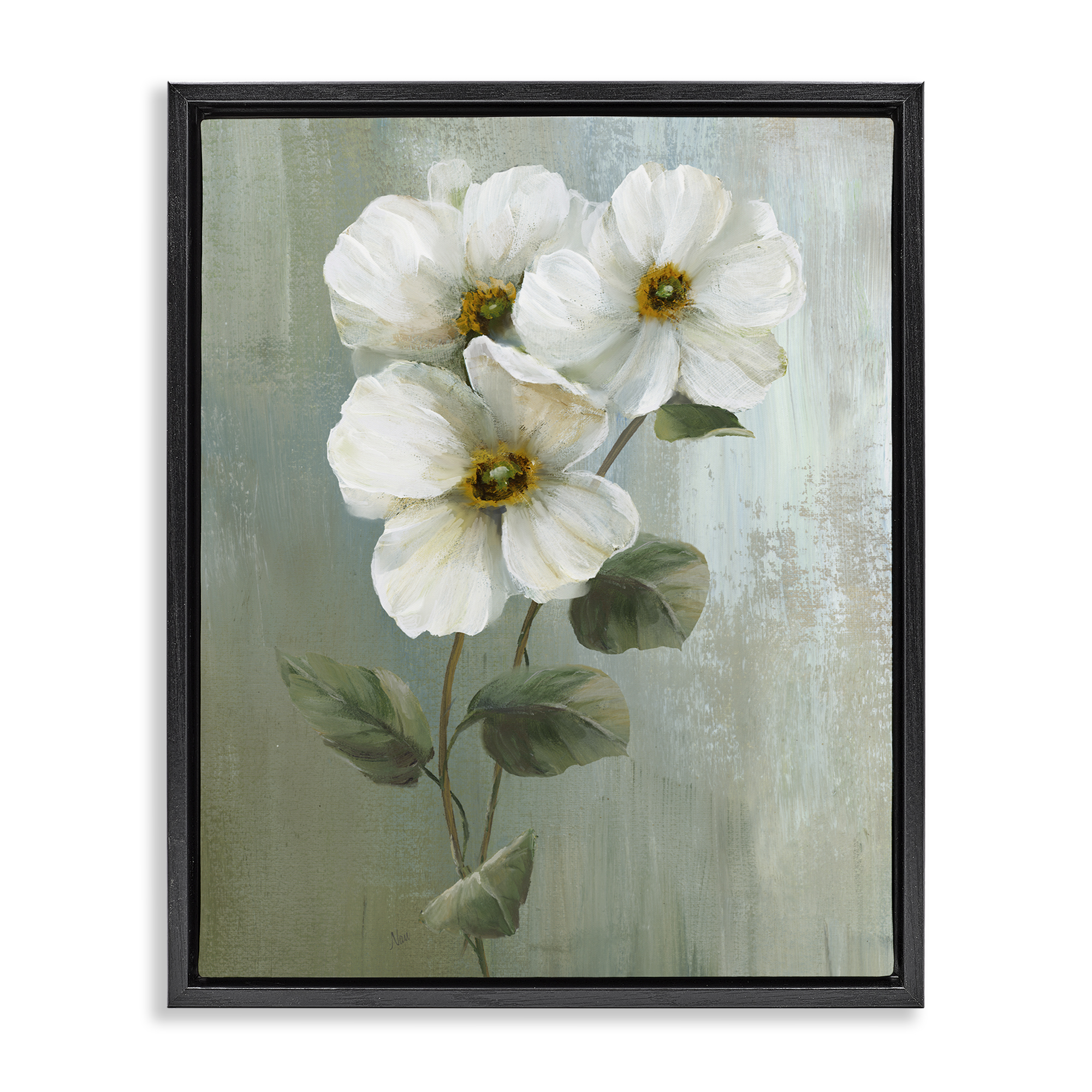 Stupell Industries Apple Blossom Sprigs Plants & Flowers Painting Black Floater Framed Canvas Art Print Wall Art, 25 x 31