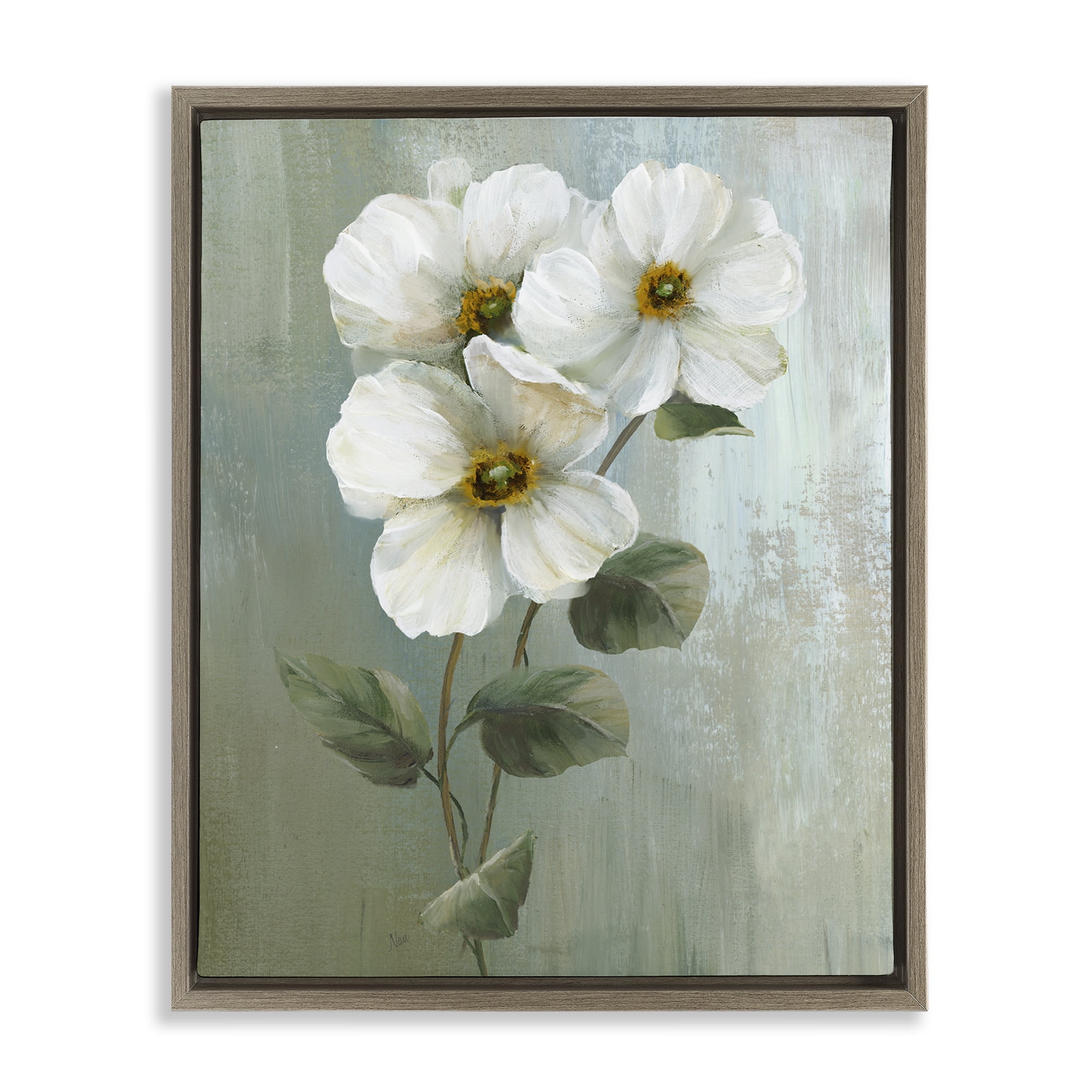 Stupell Industries Apple Blossom Sprigs Plants & Flowers Painting Brown Floater Framed Canvas Art Print Wall Art, 25 x 31