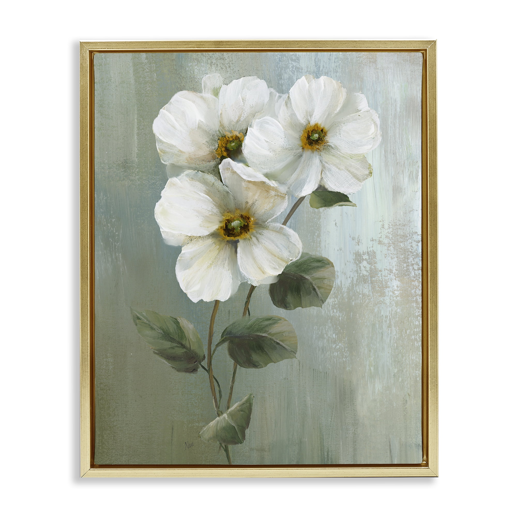 Stupell Industries Apple Blossom Sprigs Plants & Flowers Painting Gold Floater Framed Canvas Art Print Wall Art, 25 x 31