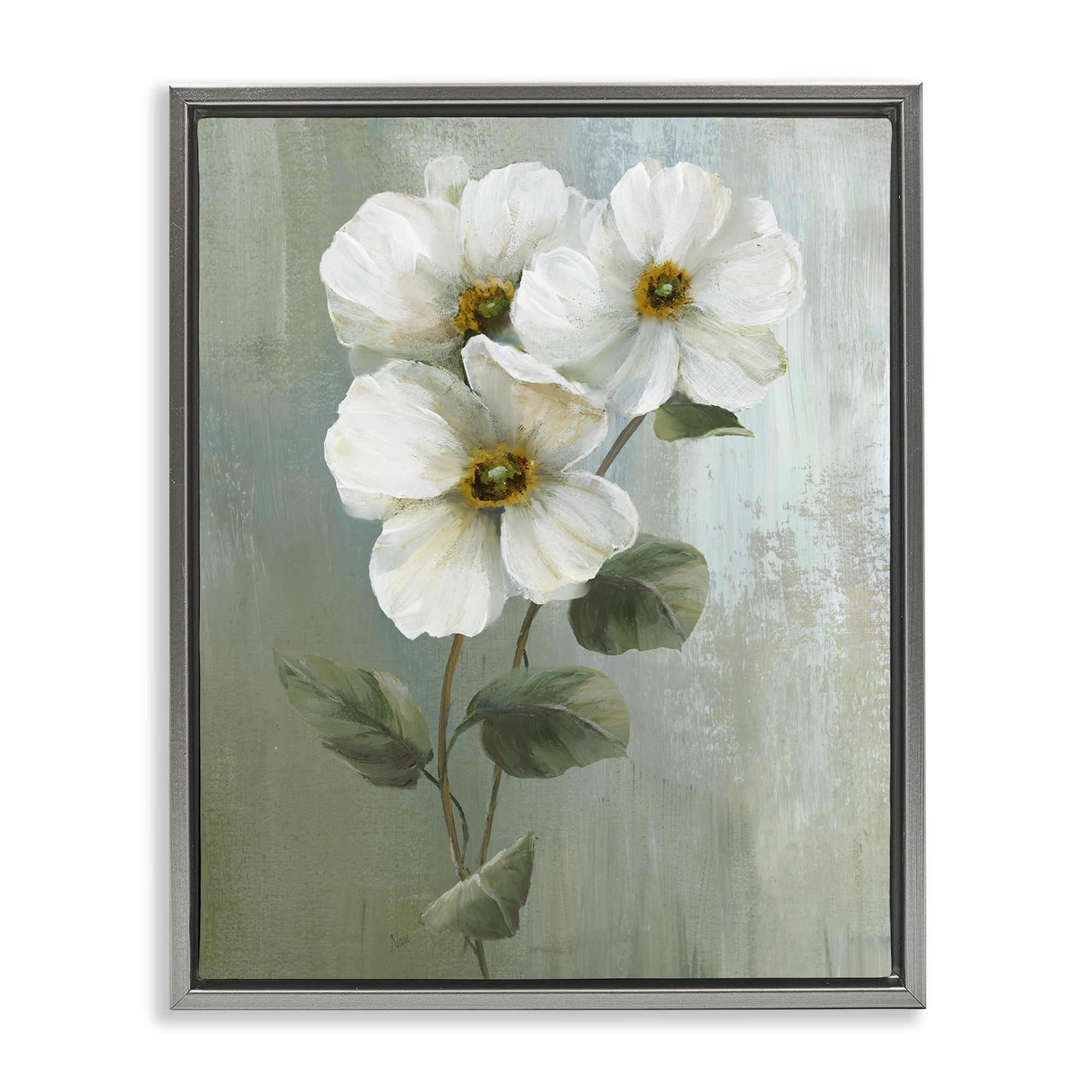 Stupell Industries Apple Blossom Sprigs Plants & Flowers Painting Gray Floater Framed Canvas Art Print Wall Art, 25 x 31