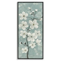 Stupell Industries Apple Blossom on Green Floral Painting Black Framed Art Print Wall Art, 10 x 24