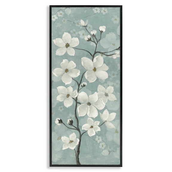 Stupell Industries Apple Blossom on Green Floral Painting Black Framed Art Print Wall Art, 10 x 24