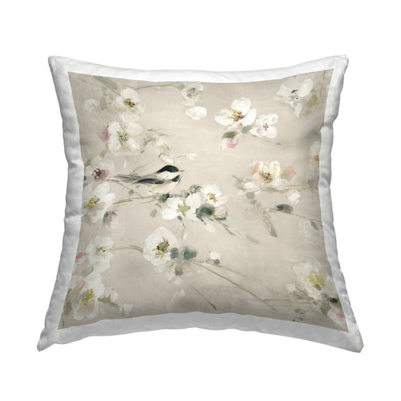 Stupell Industries Apple Blossoms & Bird Decorative Printed Throw Pillow, 18 x 18