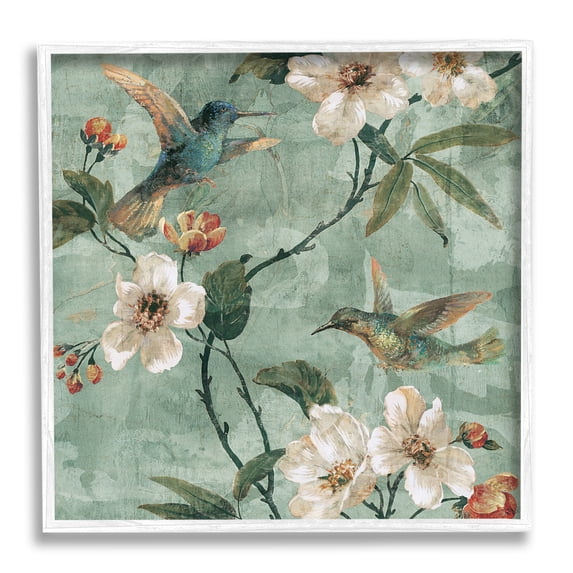 Stupell Industries Apple Blossoms & Birds Botanical & Floral Painting White Framed Art Print Wall Art, 24 x 24