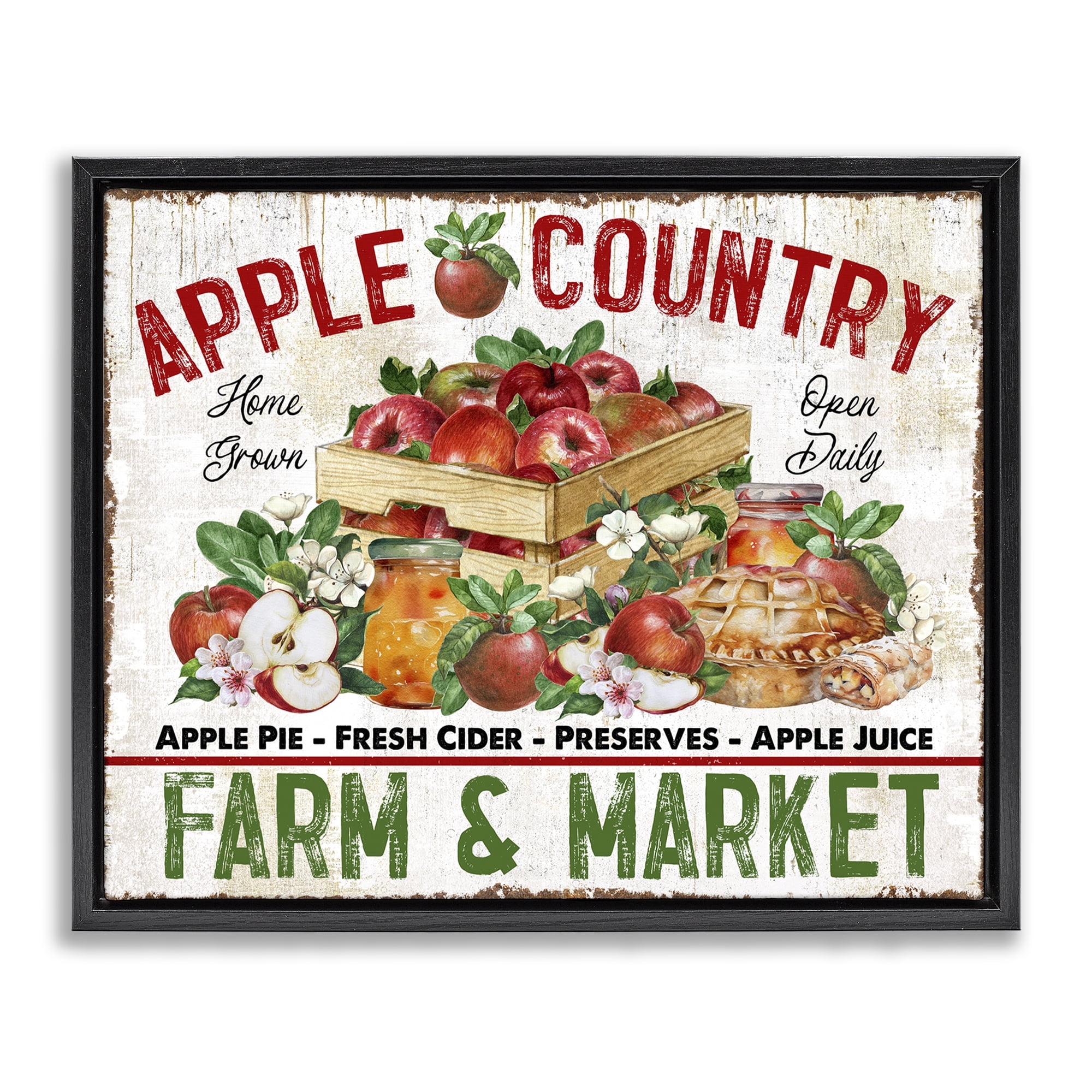 Stupell Industries Apple Country Market Holiday Painting Black Floater Framed Canvas Art Prints Wall Art, 21 x 17