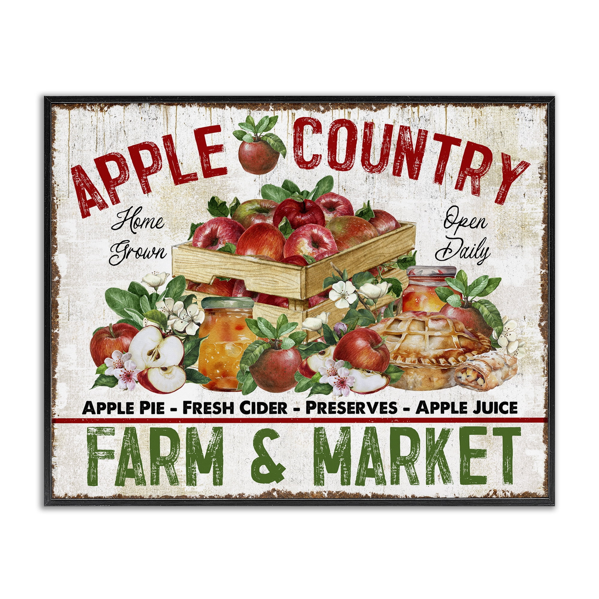 Stupell Industries Apple Country Market Holiday Painting Black Framed Art Prints Wall Art, 30 x 24