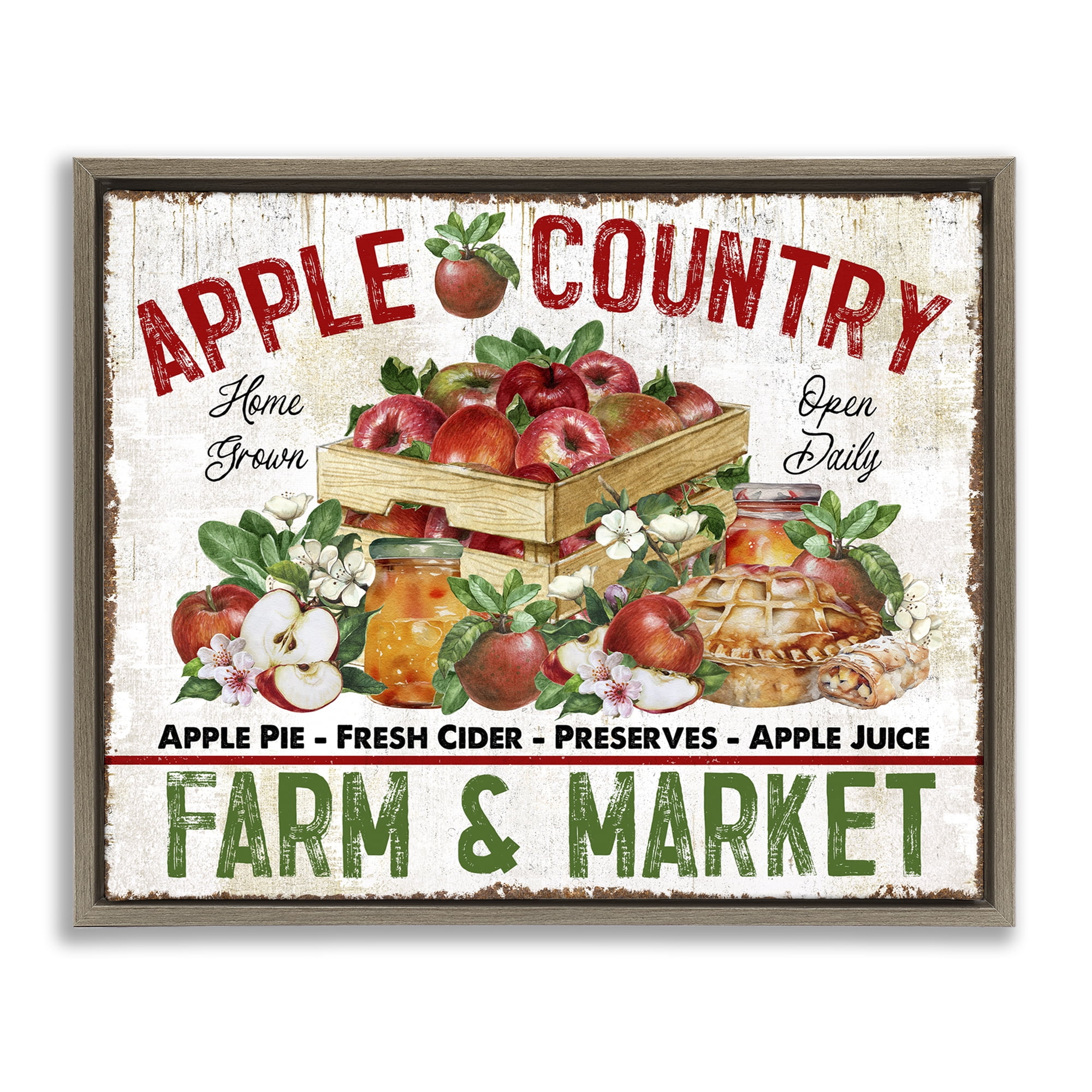 Stupell Industries Apple Country Market Holiday Painting Brown Floater Framed Canvas Art Prints Wall Art, 21 x 17
