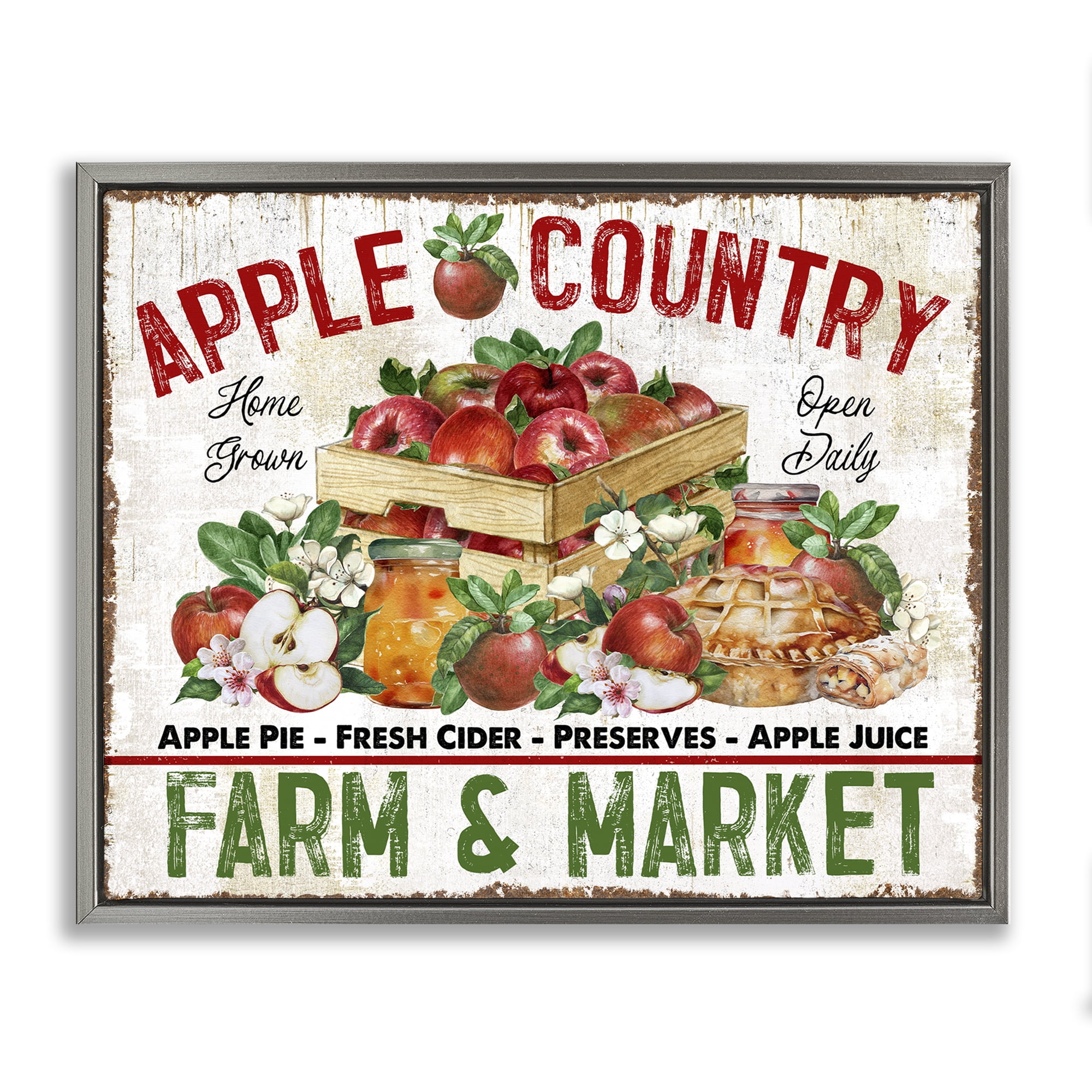Stupell Industries Apple Country Market Holiday Painting Gray Floater Framed Canvas Art Prints Wall Art, 31 x 25