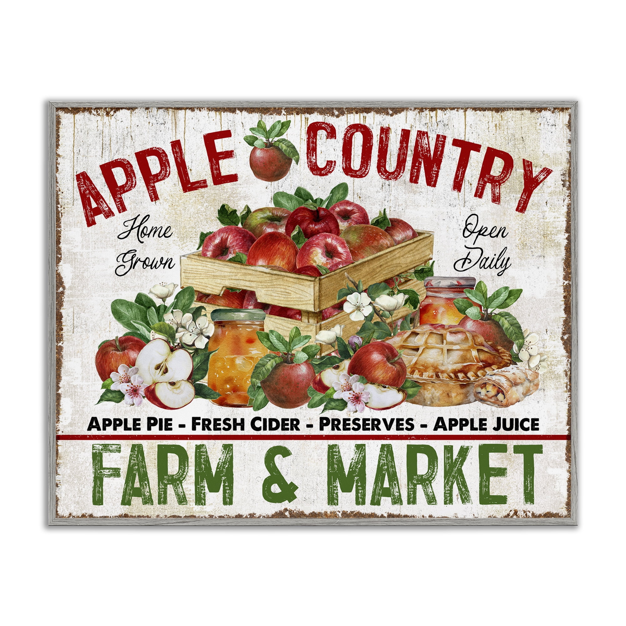 Stupell Industries Apple Country Market Holiday Painting Gray Framed Art Prints Wall Art, 20 x 16
