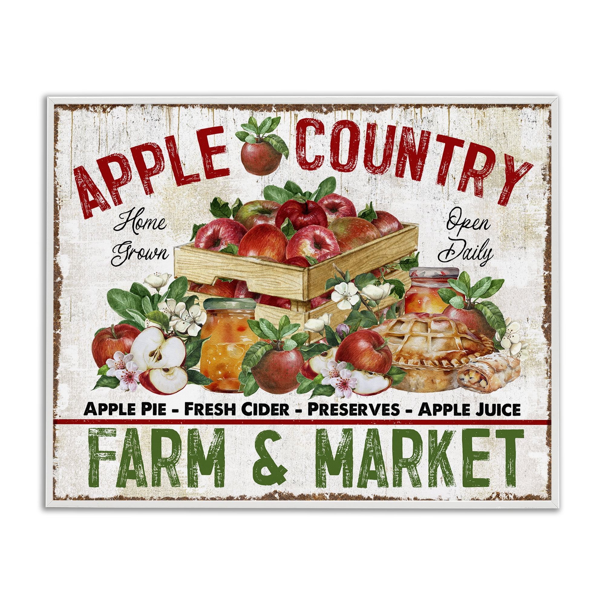 Stupell Industries Apple Country Market Holiday Painting White Framed Art Prints Wall Art, 20 x 16