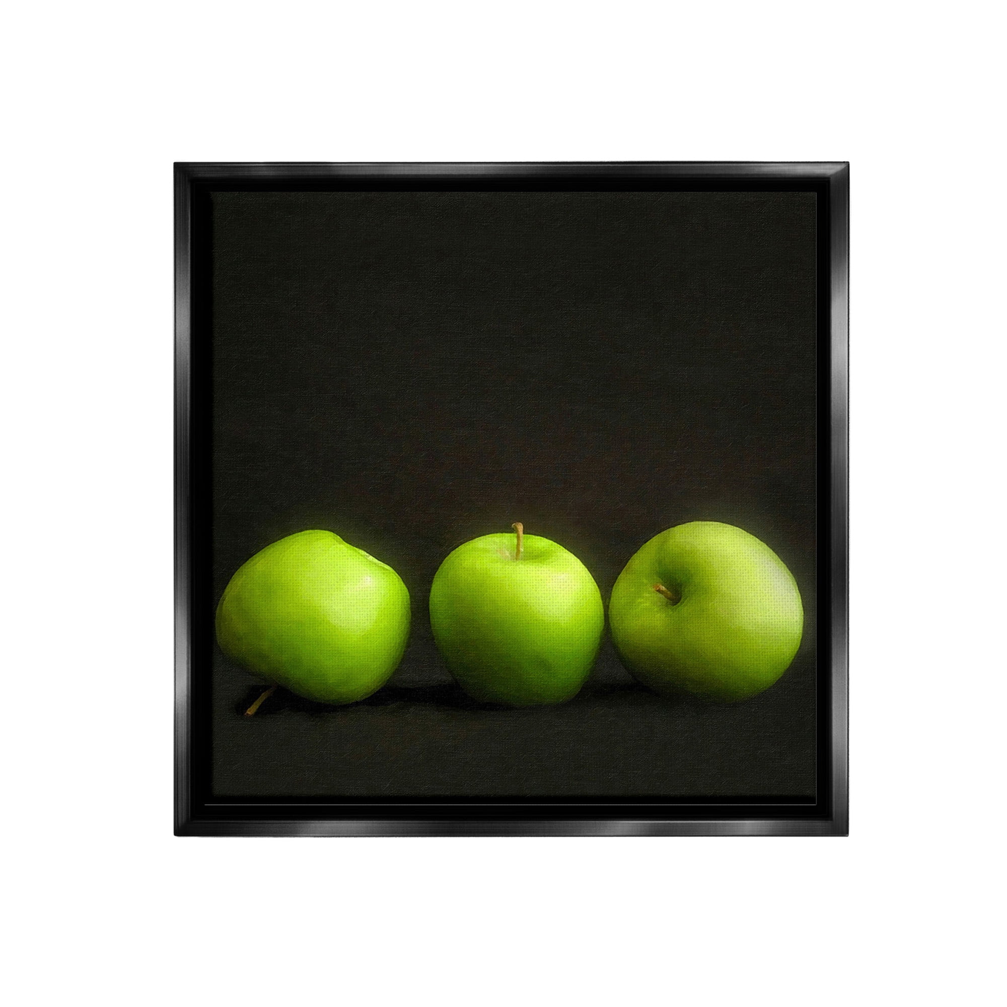 Stupell Industries Apple Trio Still Life Food & Beverage Painting Black Floater Framed Canvas Art Print Wall Art, 25 x 25