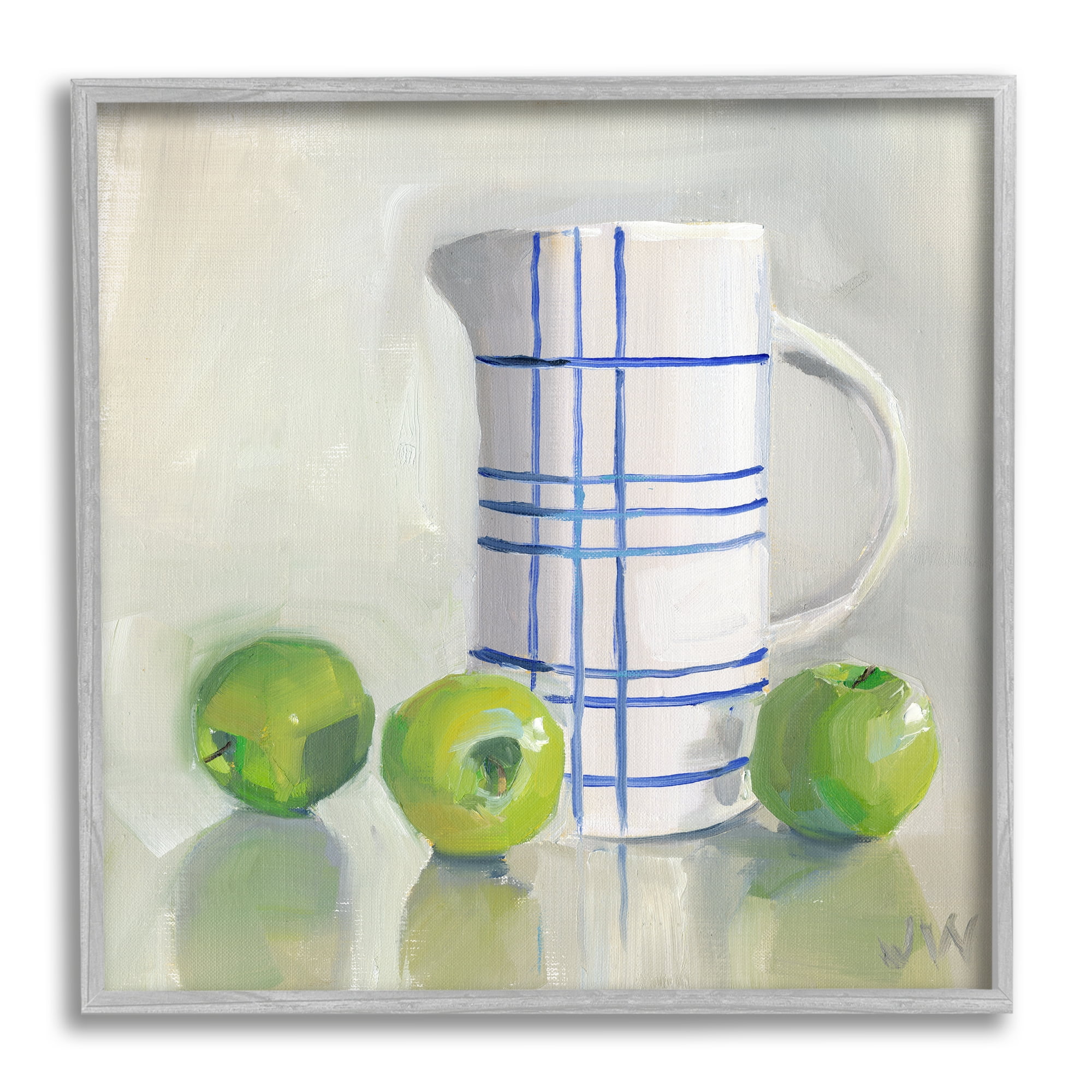 Stupell Industries Apples & Pitcher Still Life Food & Beverage Painting Gray Framed Art Print Wall Art, 12 x 12