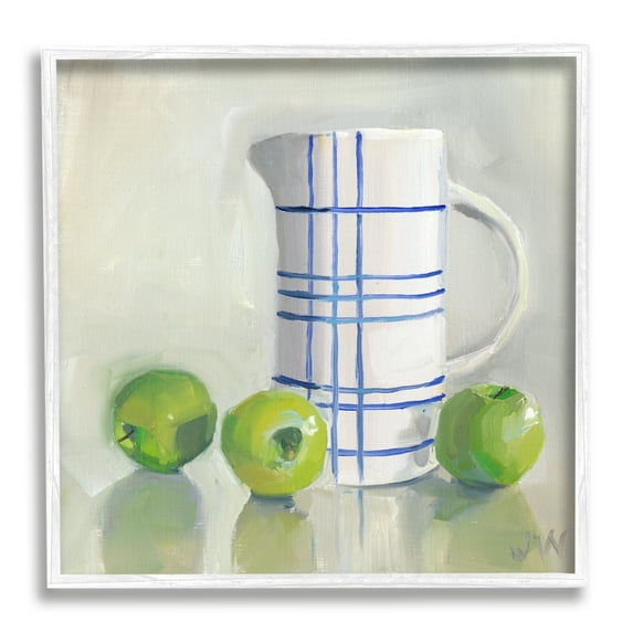 Stupell Industries Apples & Pitcher Still Life Food & Beverage Painting White Framed Art Print Wall Art, 12 x 12