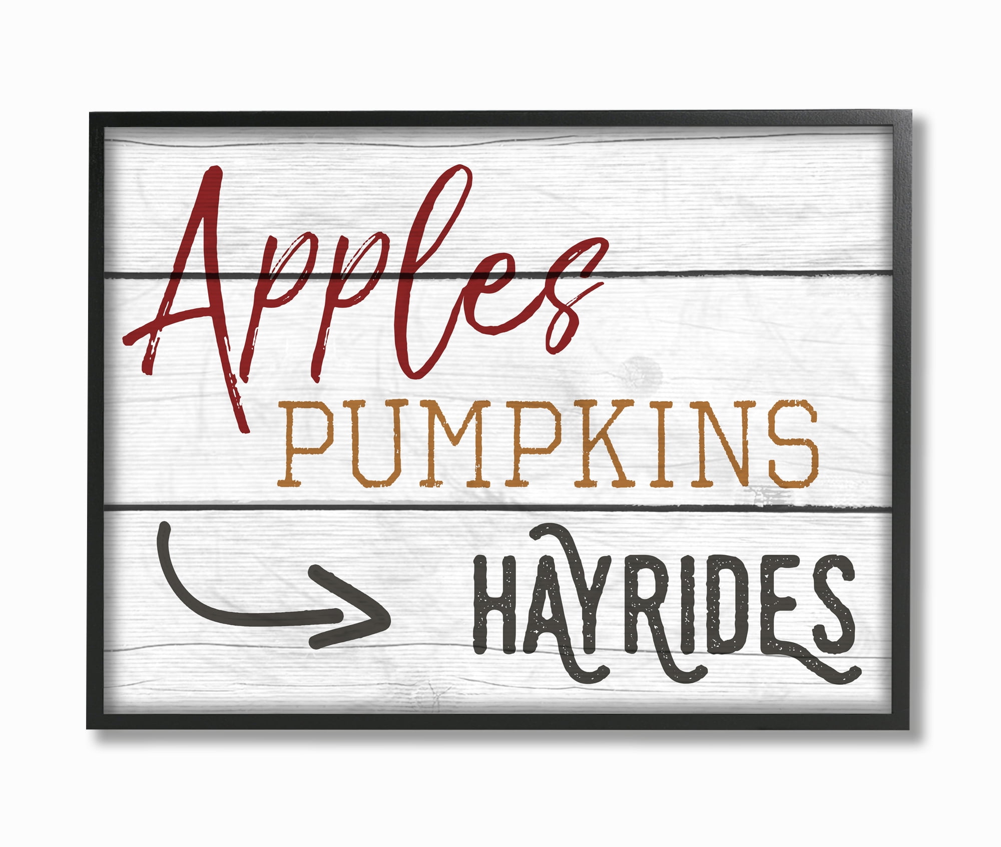 Stupell Industries Apples Pumpkins Hayrides Vintage Sign Graphic Art Black Framed Art Print Wall Art, 24x30, by Daphne Polselli