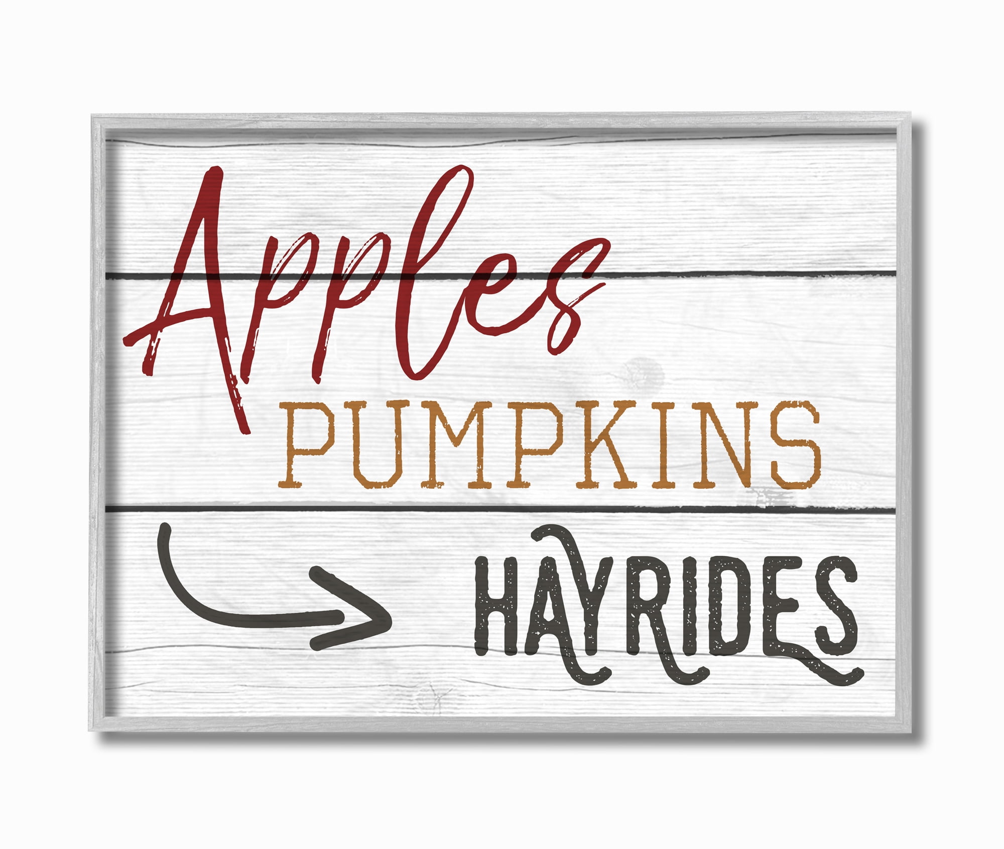 Stupell Industries Apples Pumpkins Hayrides Vintage Sign Graphic Art Gray Framed Art Print Wall Art, 16x20, by Daphne Polselli