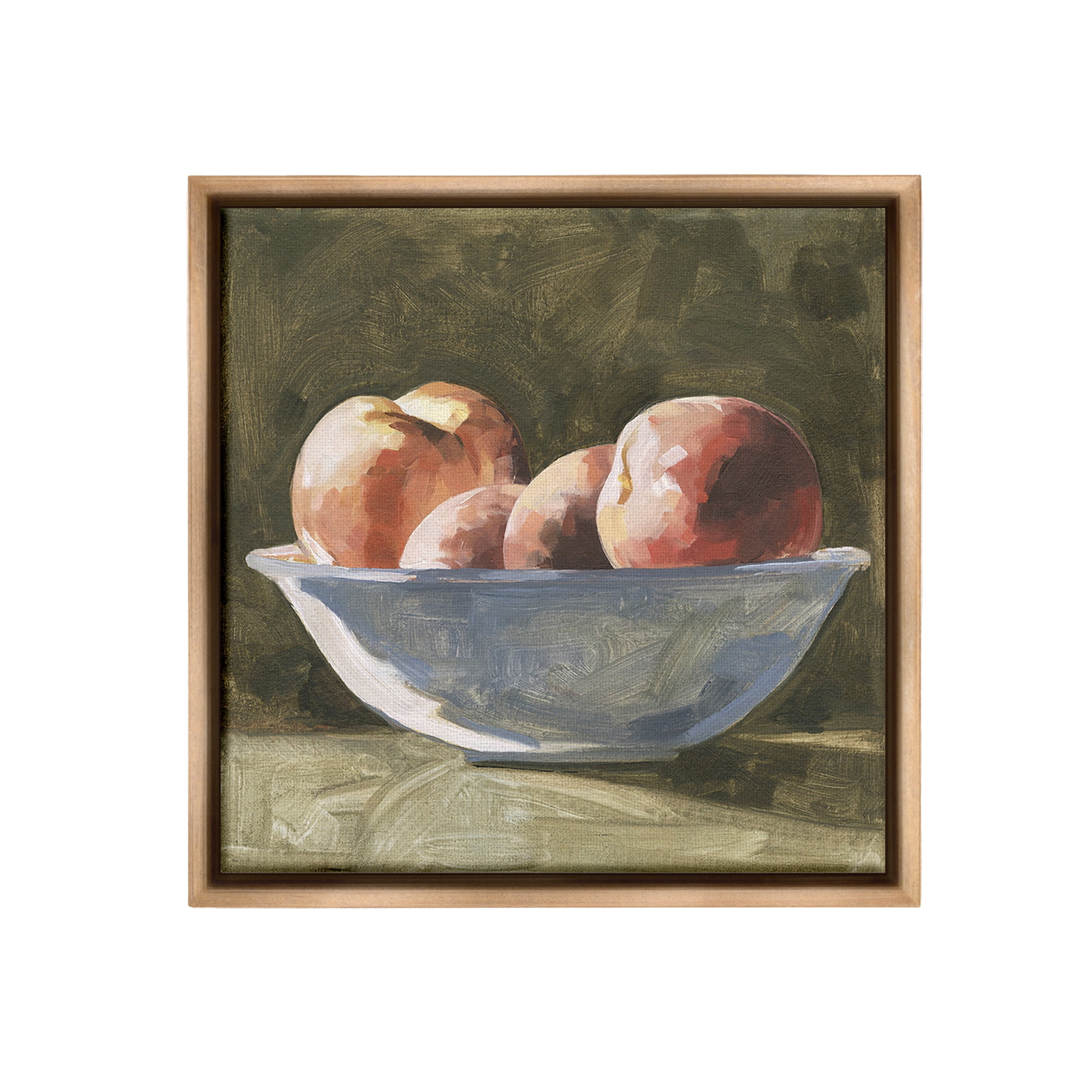 Stupell Industries Apples in Bowl Still Life Food & Beverage Painting Brown Floater Framed Canvas Art Print Wall Art, 18 x 18