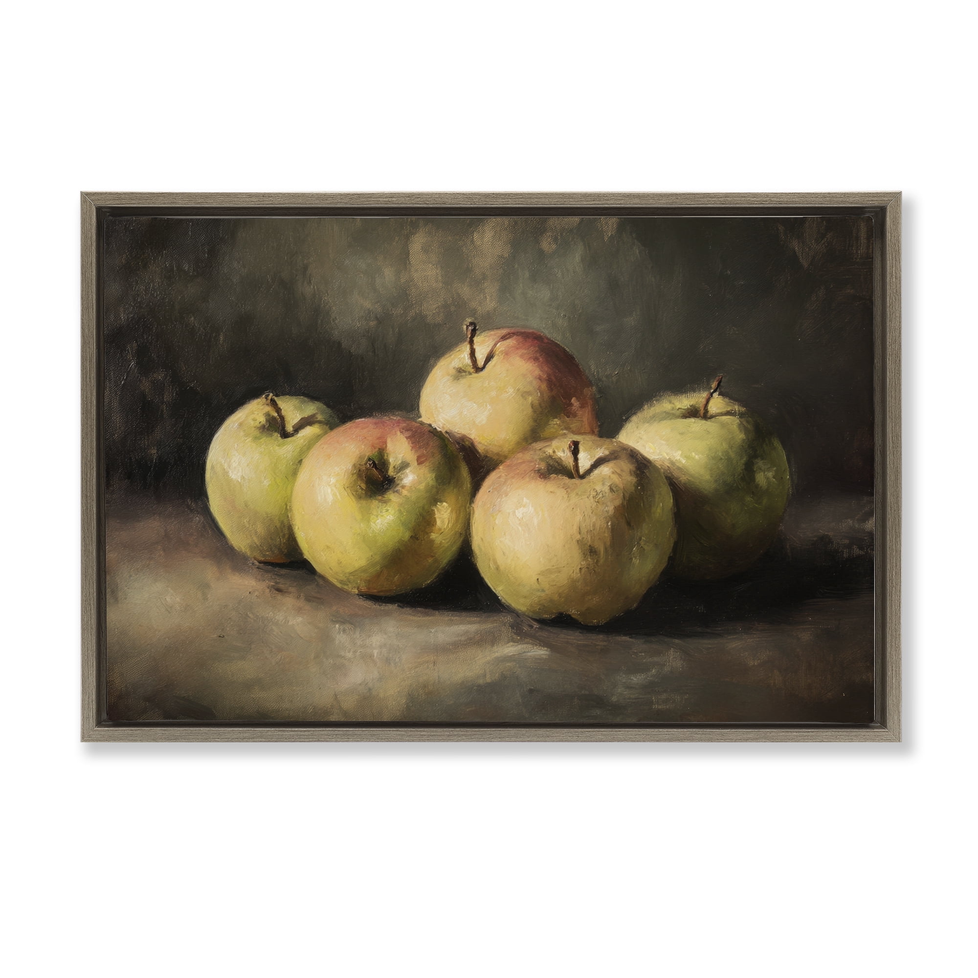 Stupell Industries Apples in Soft Shadow Brown Framed Floater Canvas Wall Art, design by Petal Prints Design