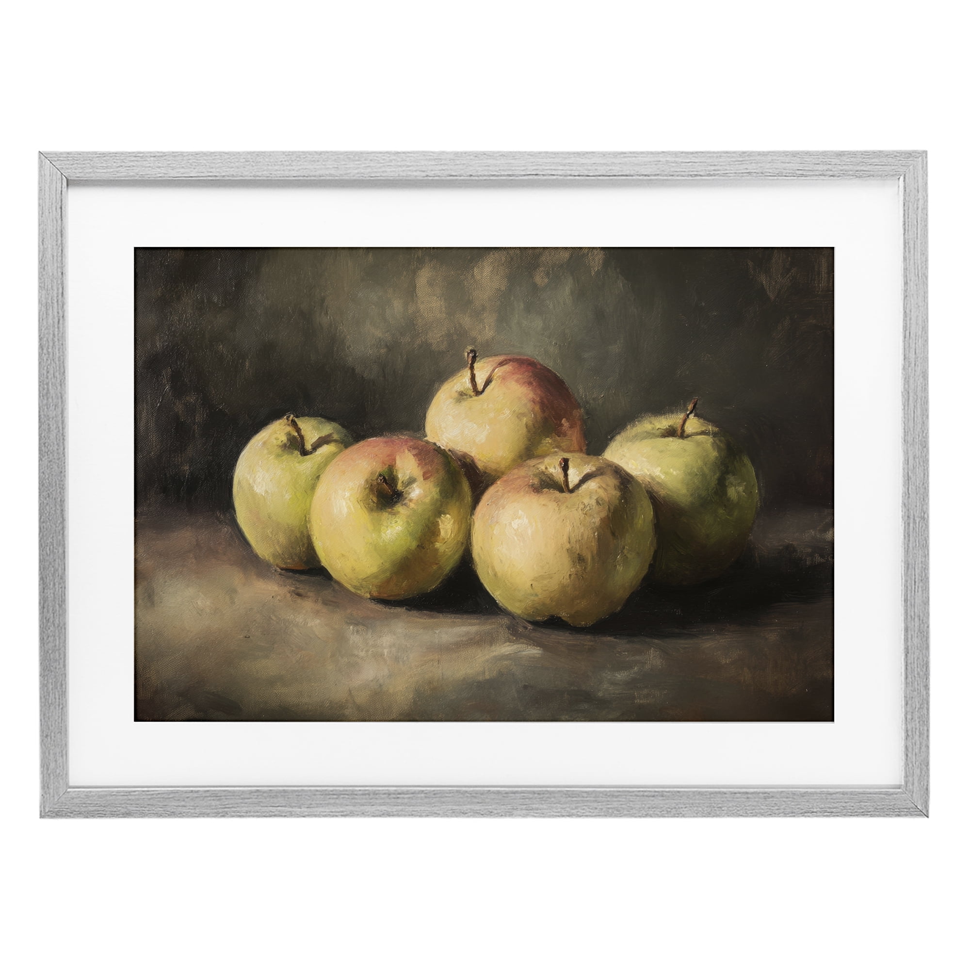 Stupell Industries Apples in Soft Shadow Gray Framed Print Under Glass, design by Petal Prints Design