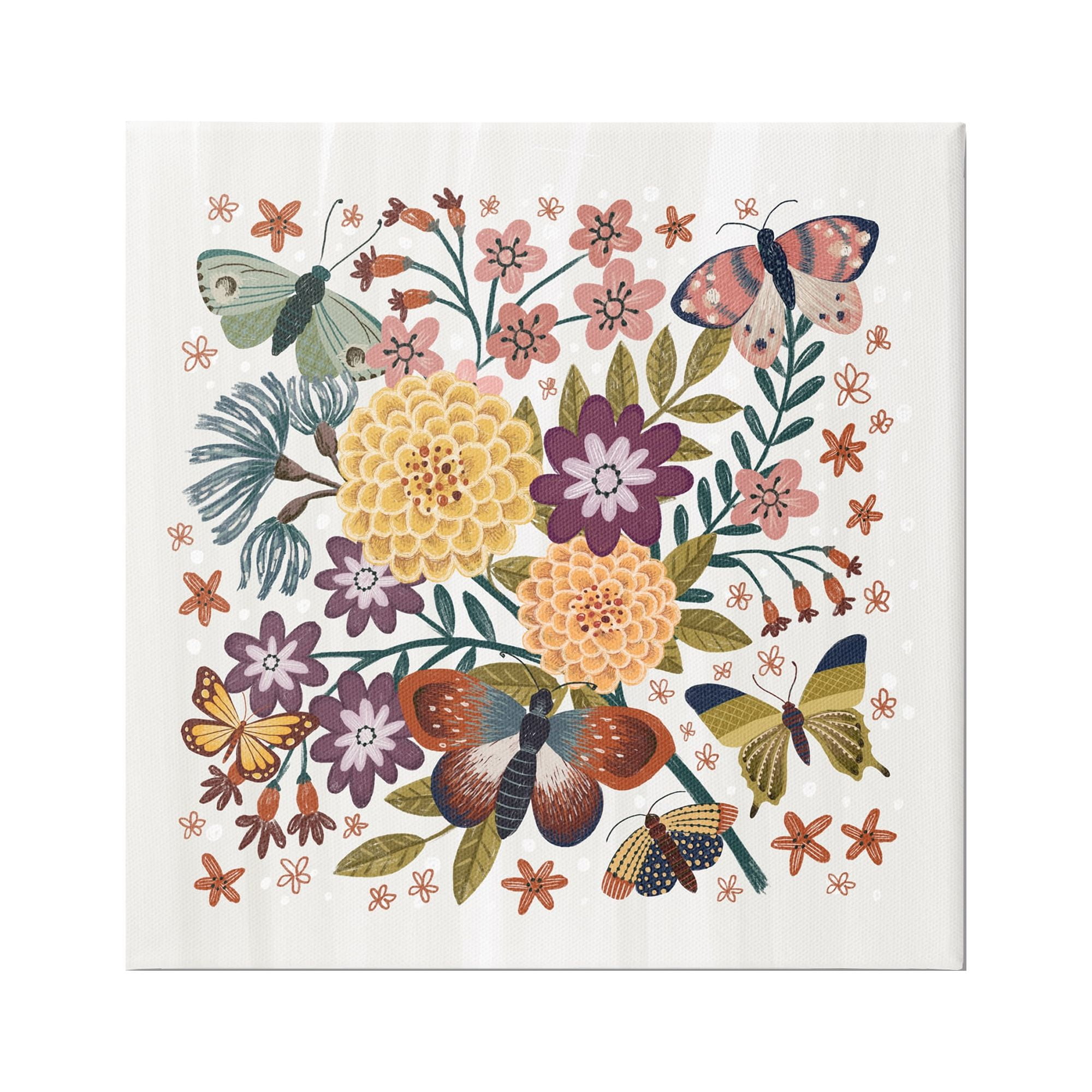Stupell Industries Applique Pattern Florals Botanical & Floral Painting Gallery Wrapped Canvas Art Print Wall Art, 17 x 17