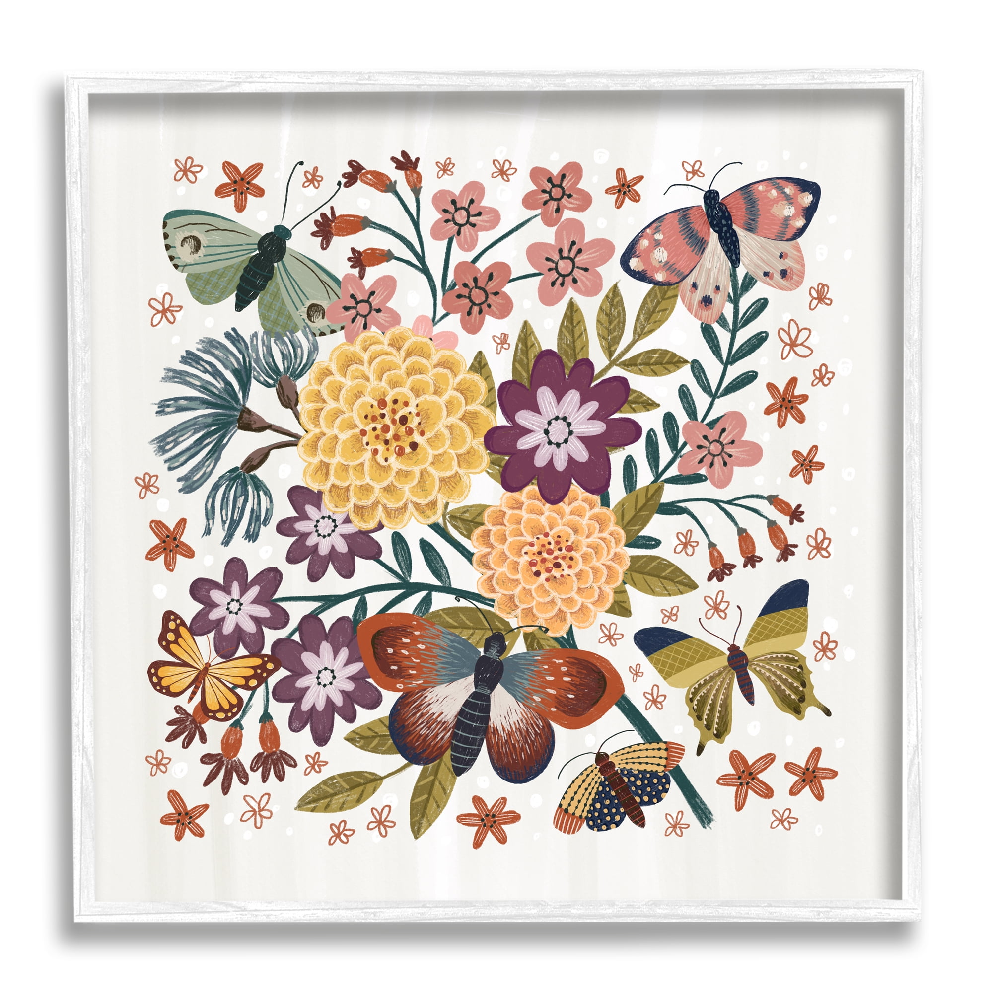 Stupell Industries Applique Pattern Florals Botanical & Floral Painting White Framed Art Print Wall Art, 17 x 17