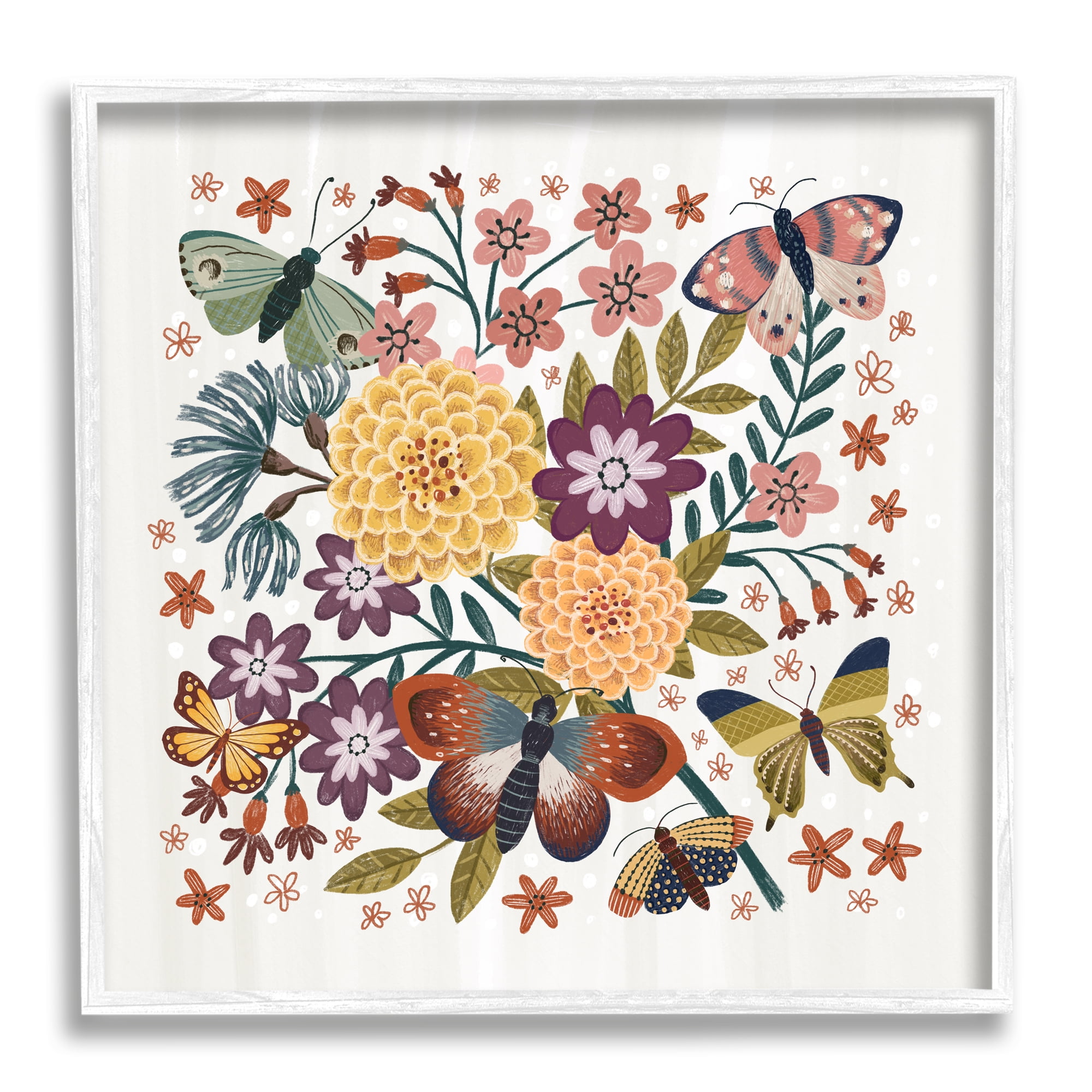 Stupell Industries Applique Pattern Florals Botanical & Floral Painting White Framed Art Print Wall Art, 24 x 24