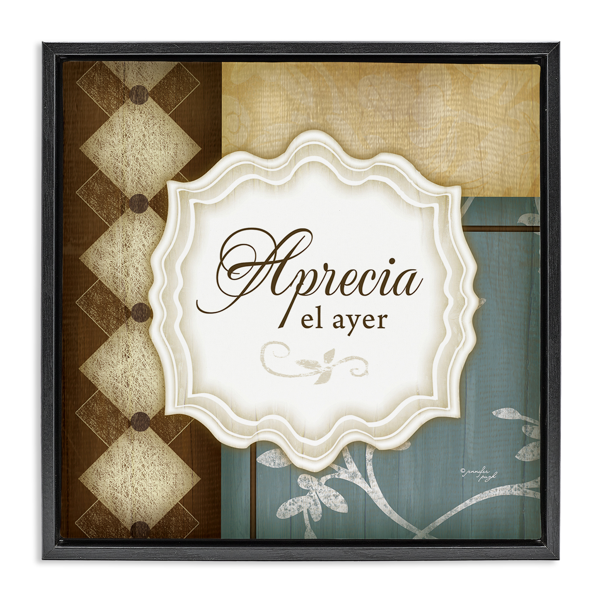 Stupell Industries Aprecia el Ayer Inspirational Quotes & Sayings Painting Black Floater Framed Art Print Wall Art, 18 x 18
