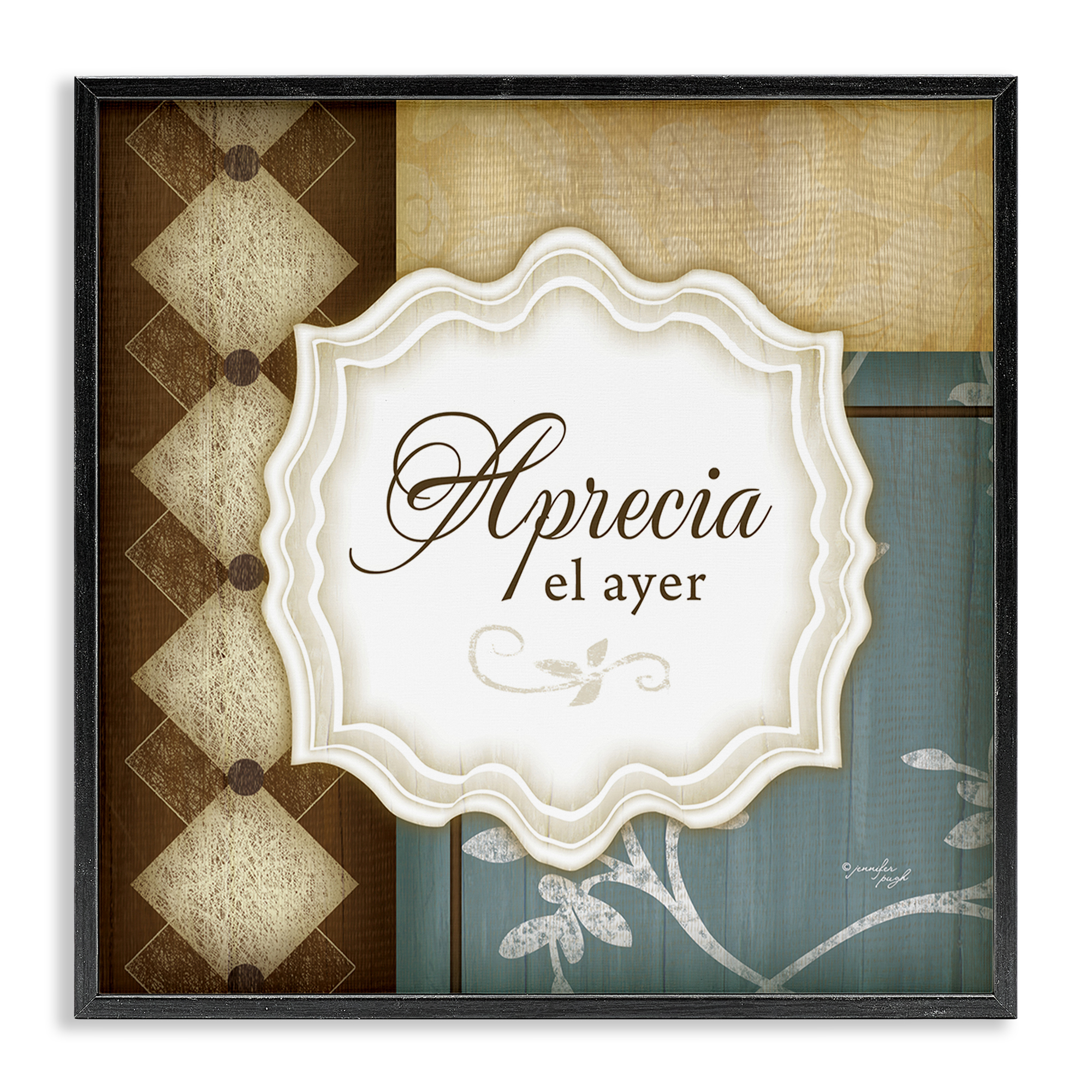 Stupell Industries Aprecia el Ayer Inspirational Quotes & Sayings Painting Black Framed Art Print Wall Art, 24 x 24