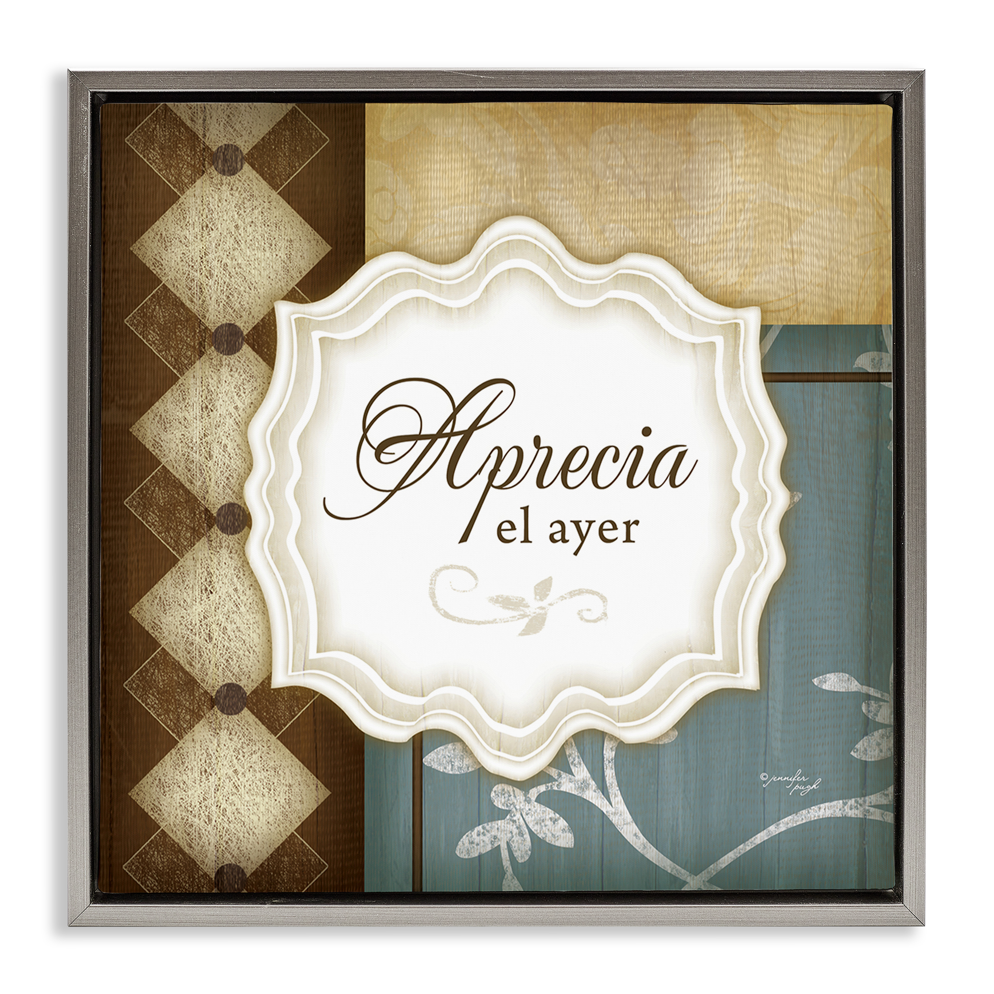Stupell Industries Aprecia el Ayer Inspirational Quotes & Sayings Painting Gray Floater Framed Art Print Wall Art, 25 x 25