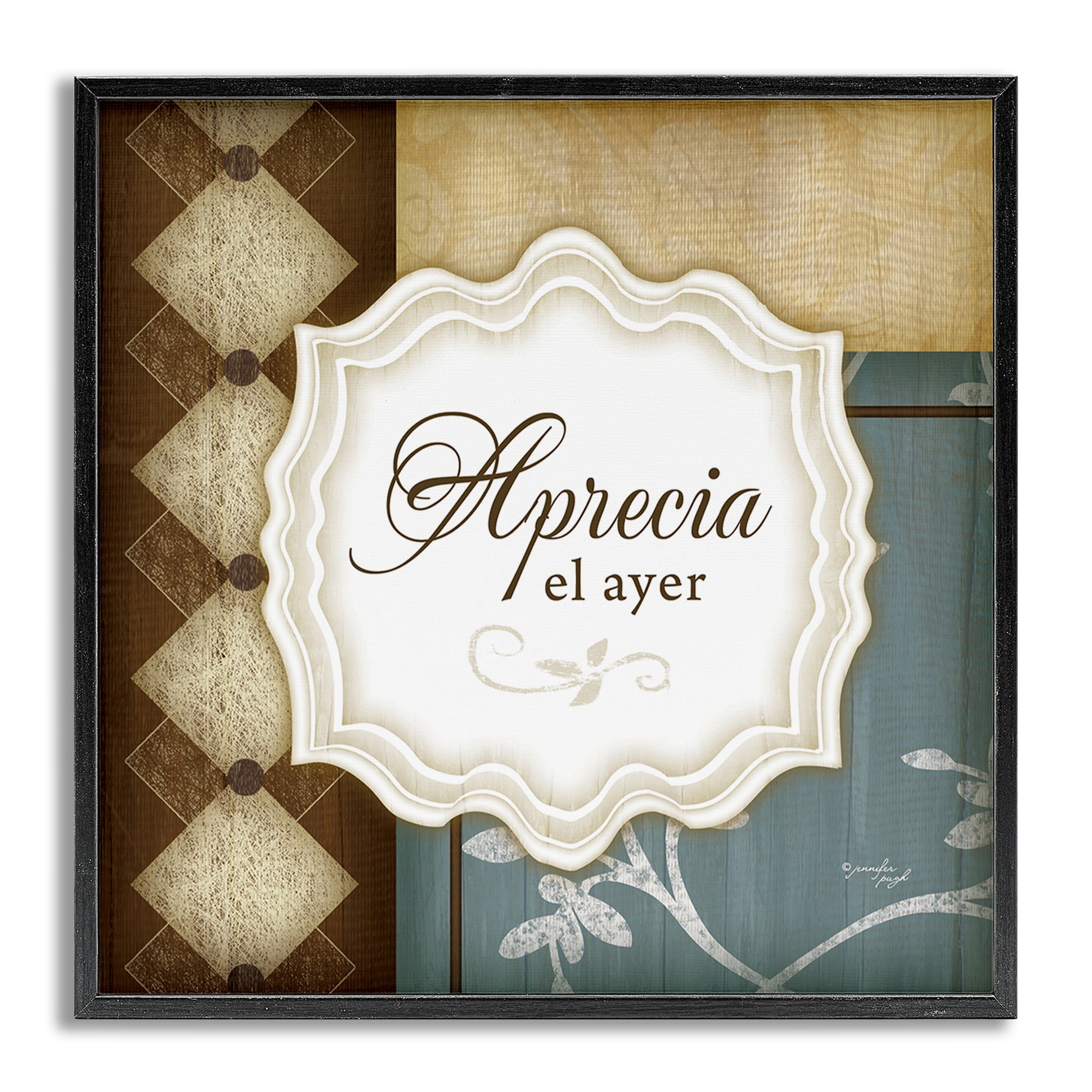 Stupell Industries Aprecia el Ayer Inspirational Quotes & Sayings Painting Gray Framed Art Print Wall Art, 24 x 24