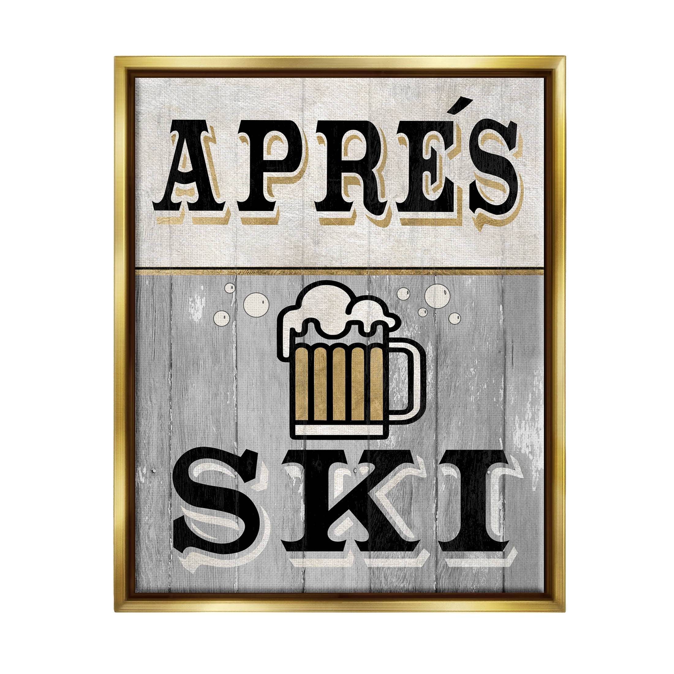 Stupell Industries Apres Ski Beer Brew Graphic Art Metallic Gold Floating Framed Canvas Print Wall Art, Design by Livi Finn