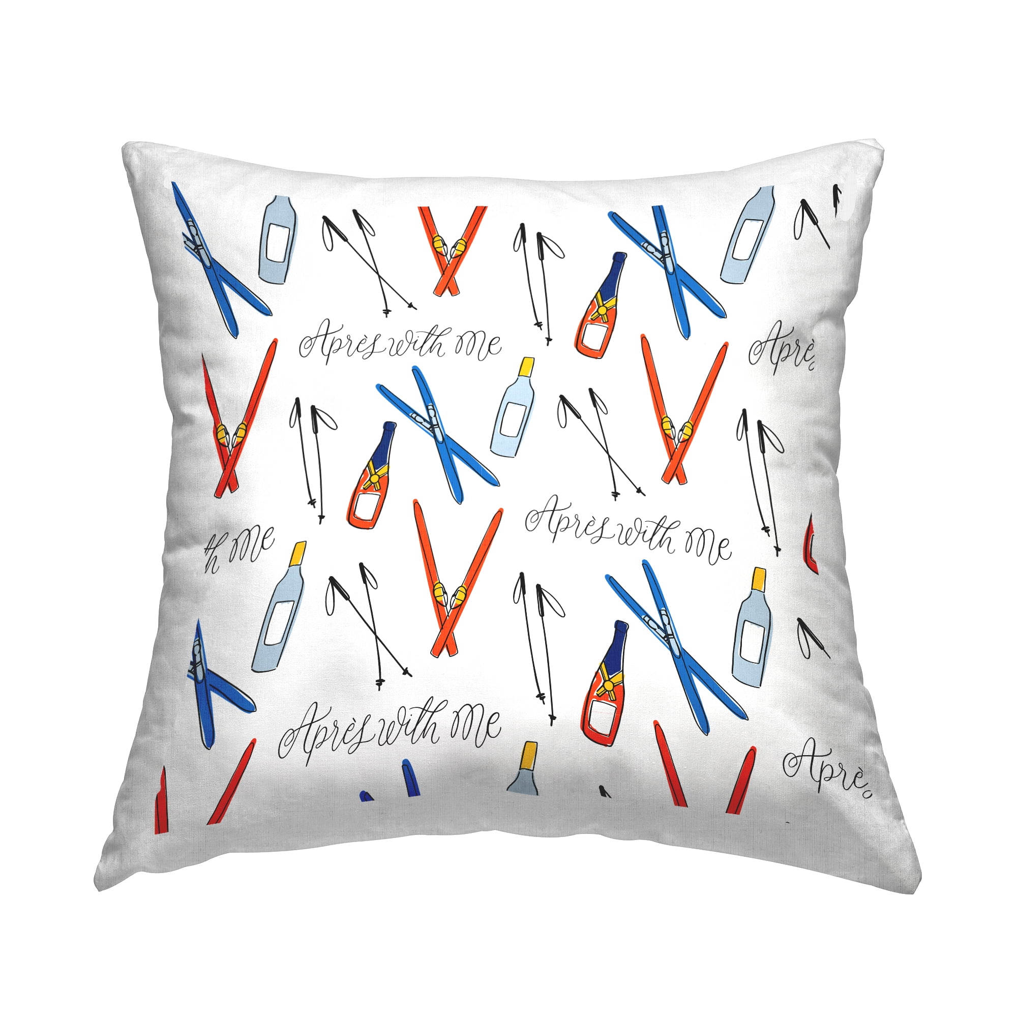 Stupell Industries Apres With Me Skis Square Decorative Printed Throw Pillow, 18 x 18,