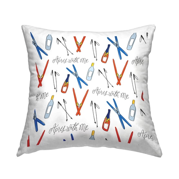Stupell Industries Apres With Me Skis Square Decorative Printed Throw Pillow, 18 x 18,