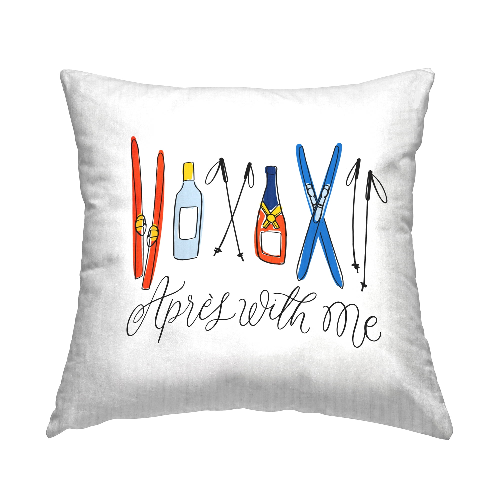 Stupell Industries Apres With Me Winter Skiing Sports Square Decorative Printed Throw Pillow, 18 x 18,