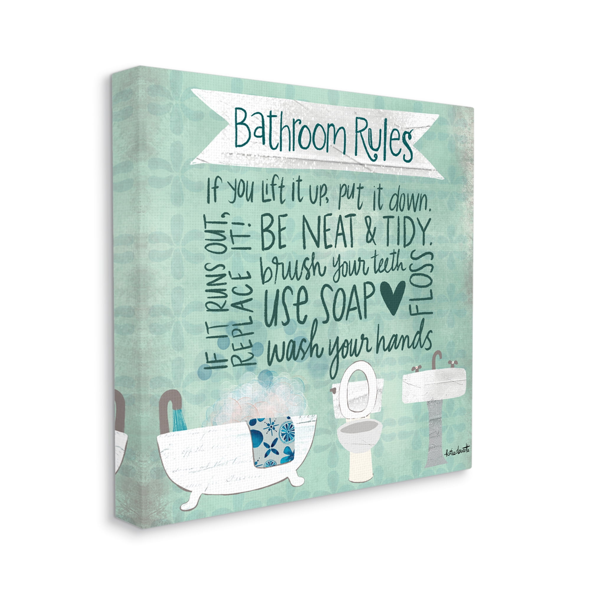 Stupell Industries Aqua Blue Bathroom Rules Collage Look Typography, 36 x 36,Design by Katie Doucette