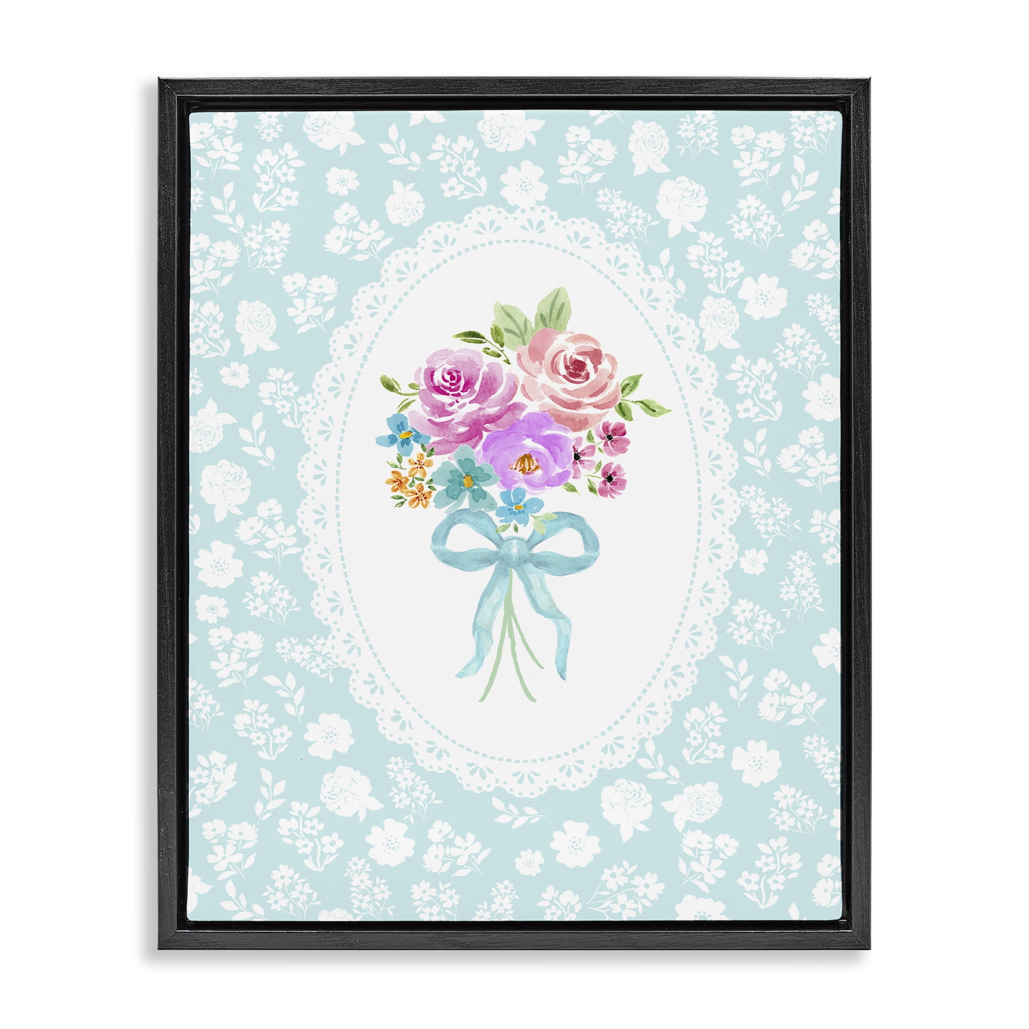 Stupell Industries Aqua Feminine Bouquet Black Framed Floater Canvas Wall Art, design by Corinne Haig