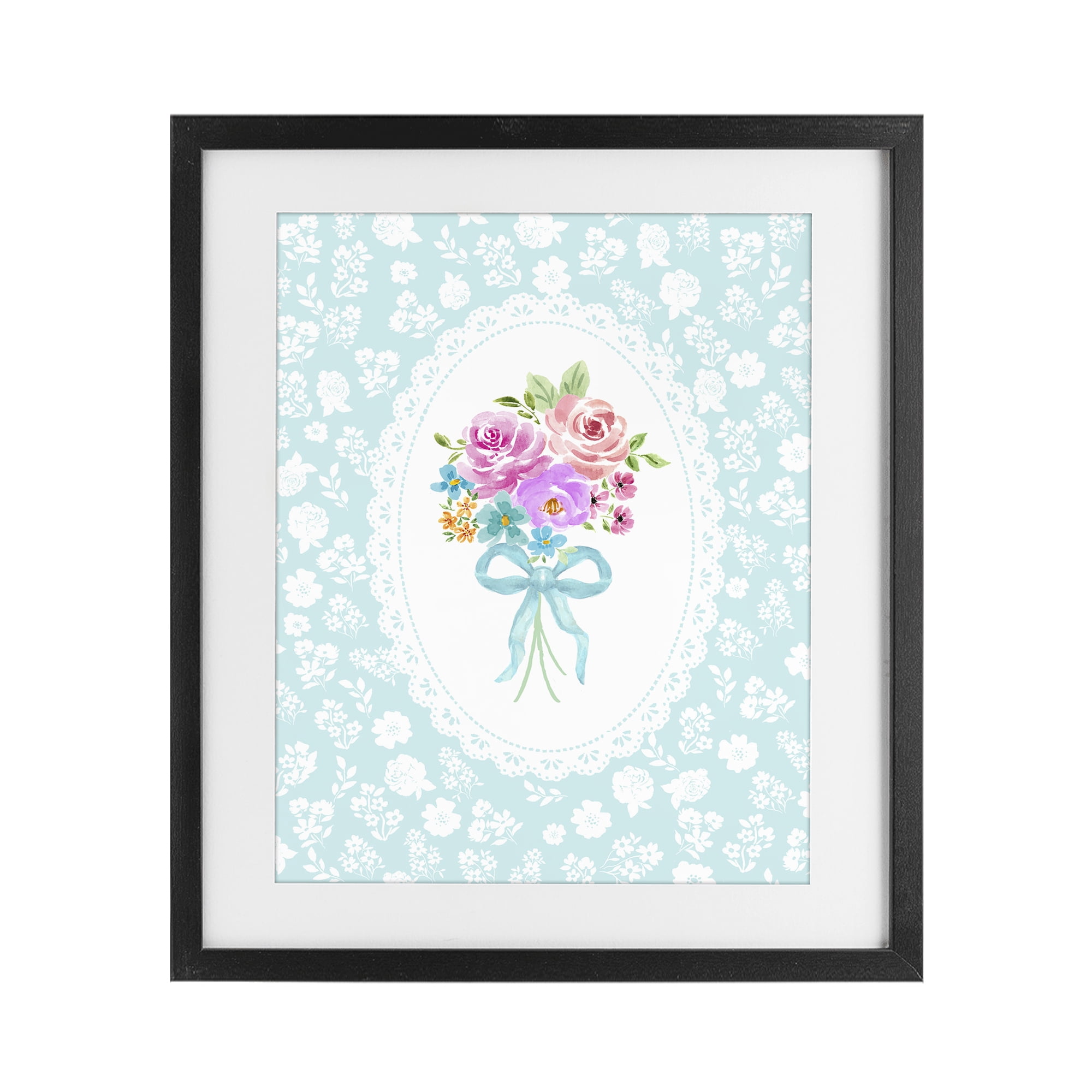 Stupell Industries Aqua Feminine Bouquet Black Framed Print Under Glass, design by Corinne Haig
