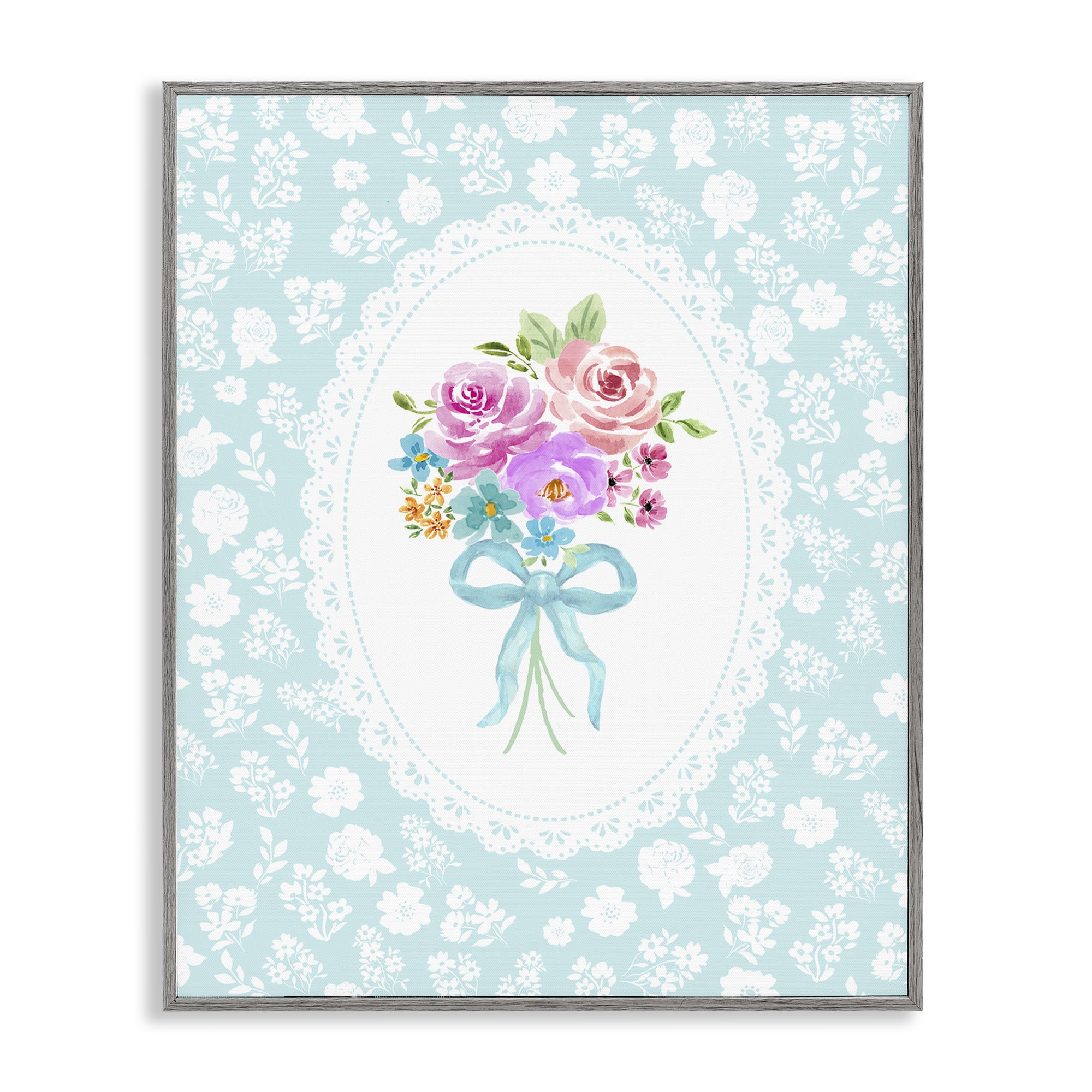 Stupell Industries Aqua Feminine Bouquet Gray Framed Giclee Art, design by Corinne Haig