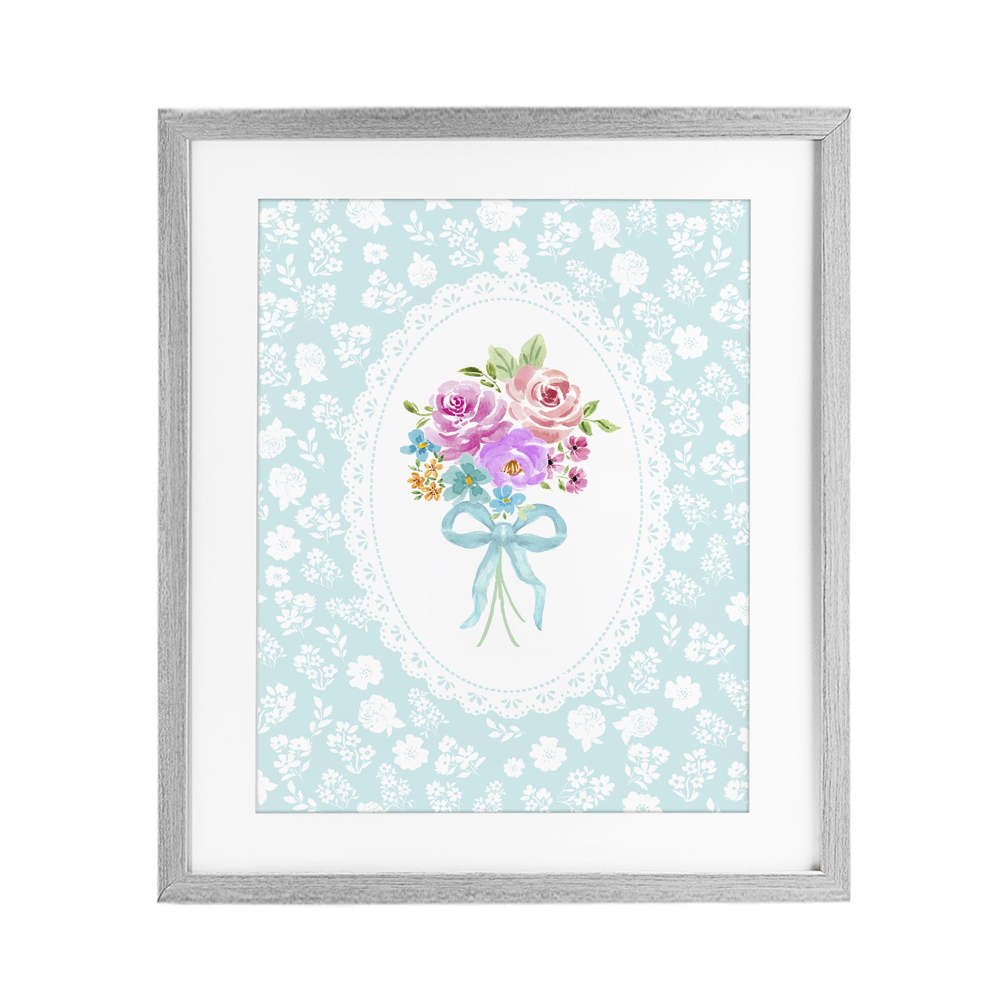Stupell Industries Aqua Feminine Bouquet Gray Framed Print Under Glass, design by Corinne Haig