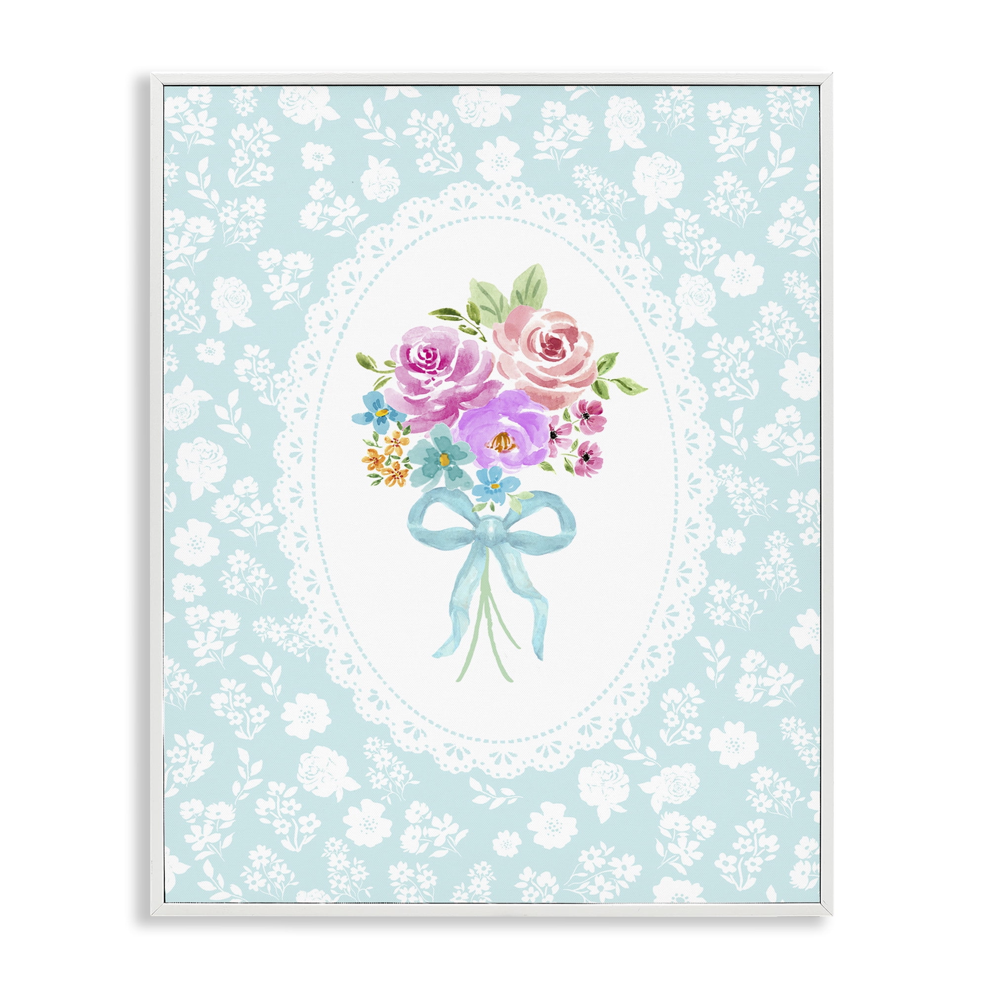 Stupell Industries Aqua Feminine Bouquet White Framed Giclee Art, design by Corinne Haig