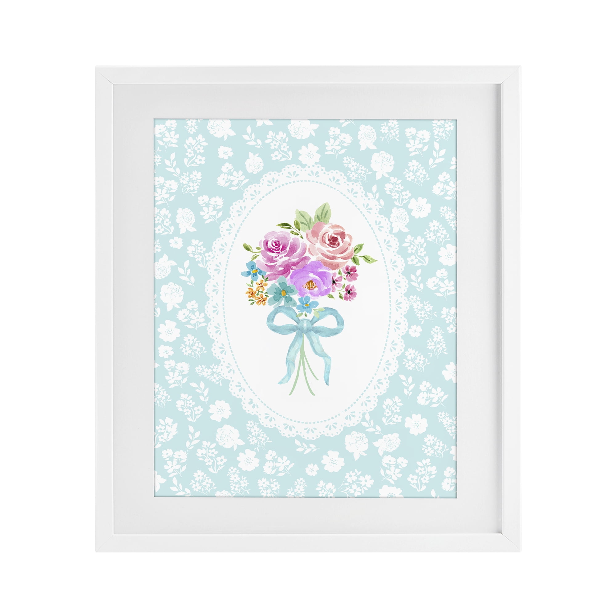 Stupell Industries Aqua Feminine Bouquet White Framed Print Under Glass, design by Corinne Haig