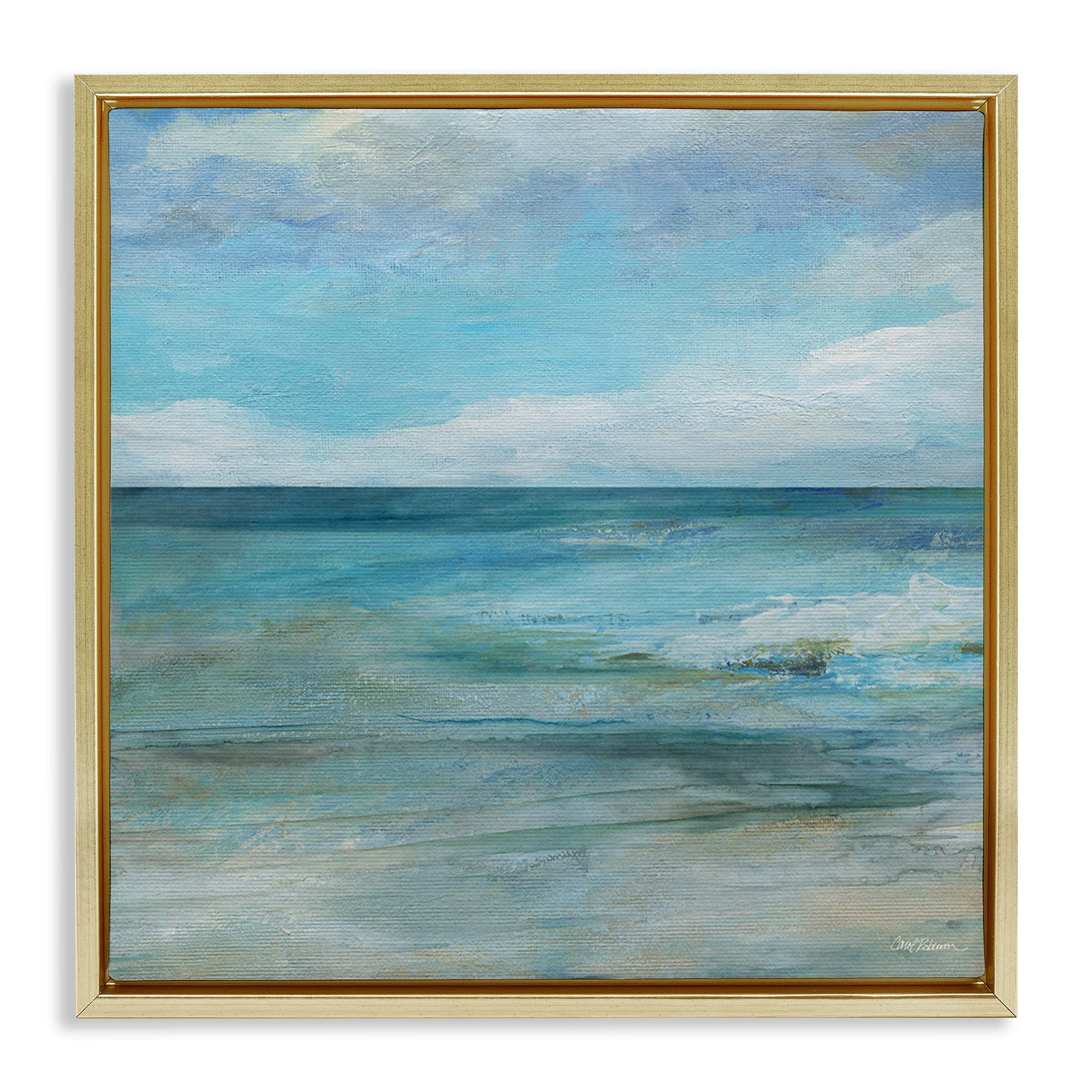 Stupell Industries Aqua Ocean Horizon Abstract Gold Framed Floater Canvas Wall Art, design by Carol Robinson