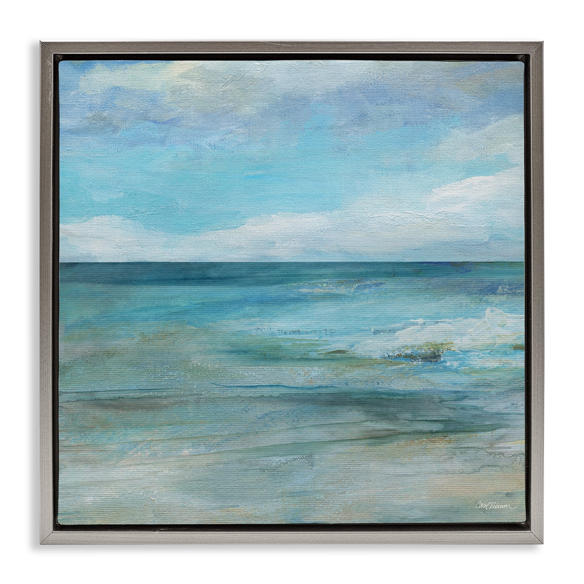 Stupell Industries Aqua Ocean Horizon Abstract Gray Framed Floater Canvas Wall Art, design by Carol Robinson