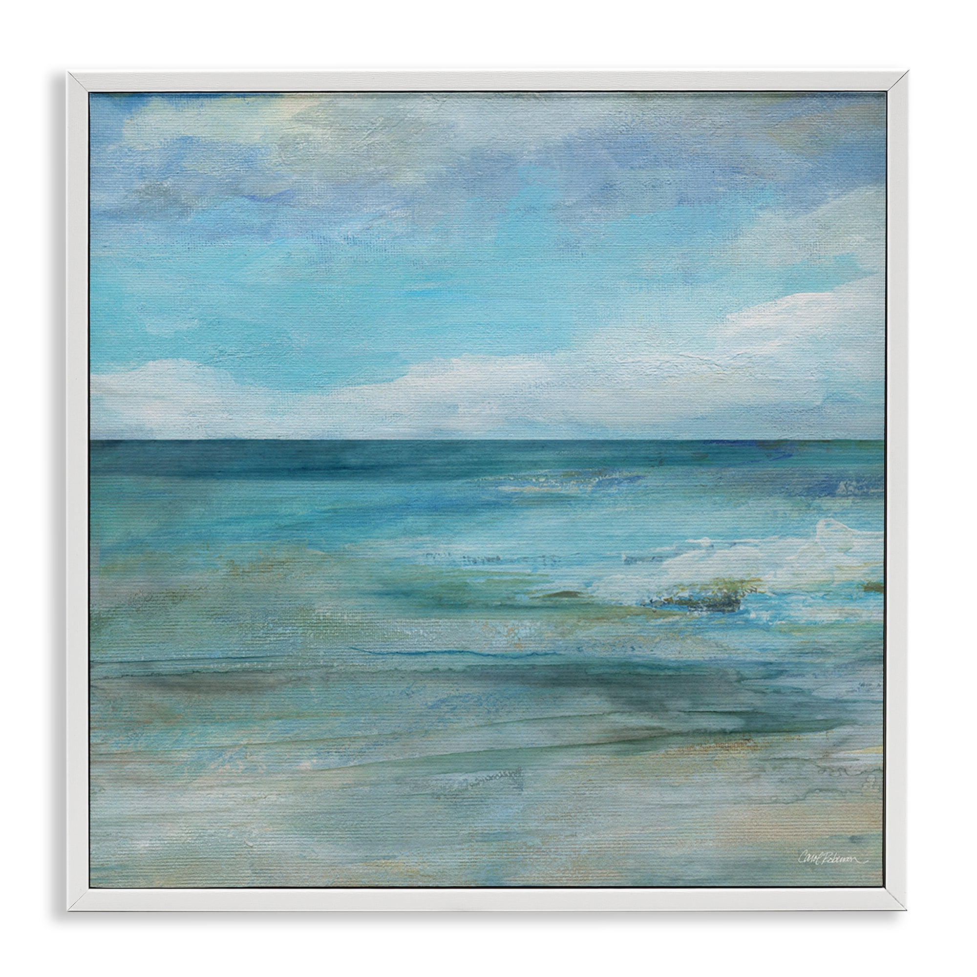 Stupell Industries Aqua Ocean Horizon Abstract White Framed Giclee Art, design by Carol Robinson