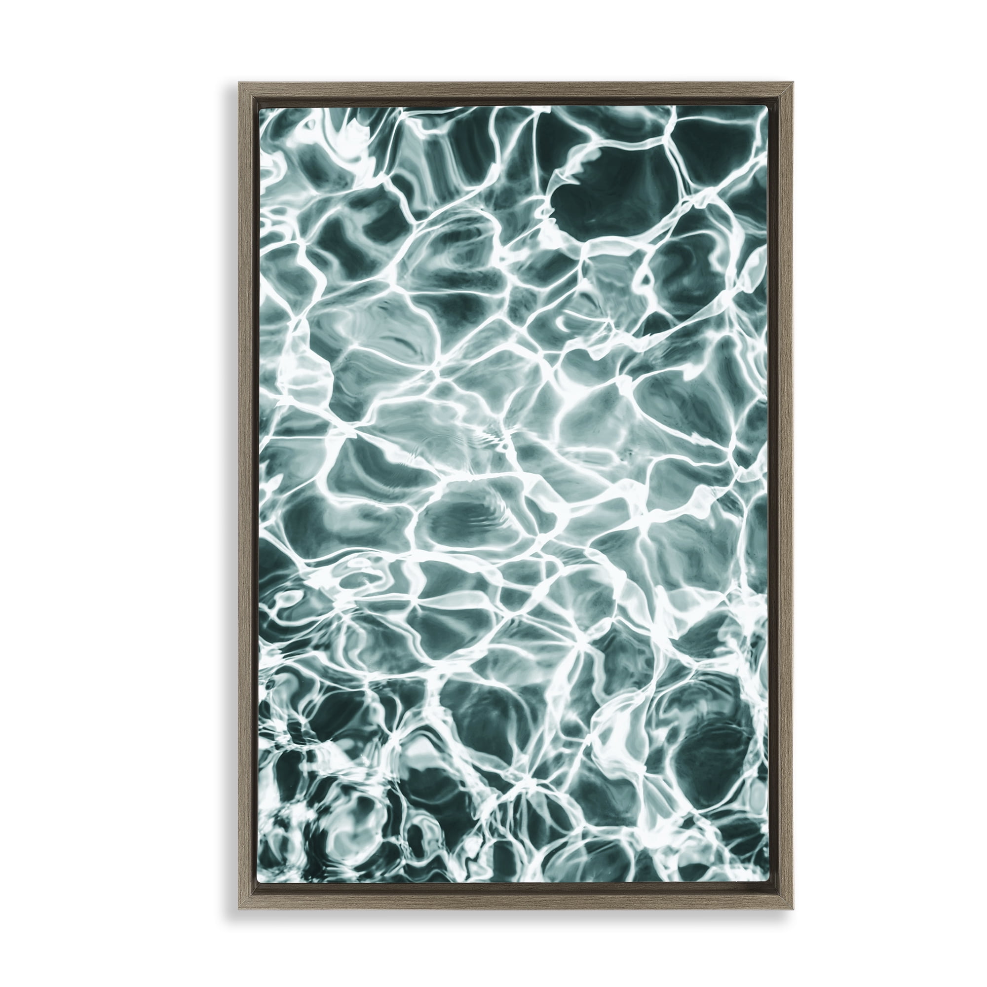 Stupell Industries Aqua Ripple Pattern Coastal Painting Brown Floater Framed Canvas Art Print Wall Art, 17 x 25