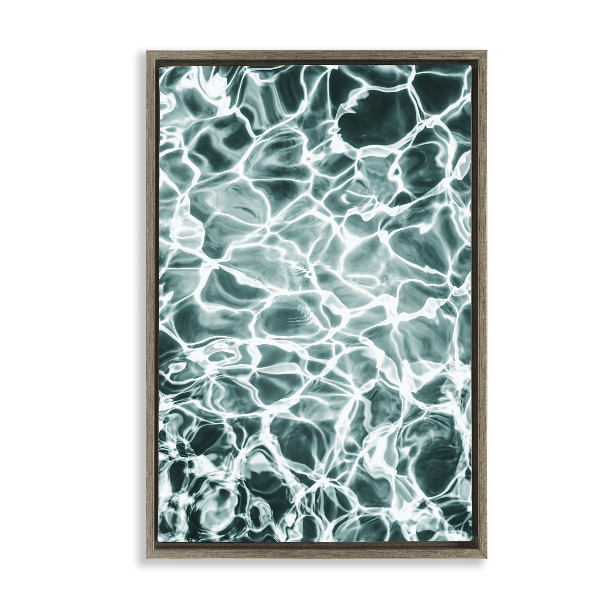 Stupell Industries Aqua Ripple Pattern Coastal Painting Brown Floater Framed Canvas Art Print Wall Art, 21 x 31