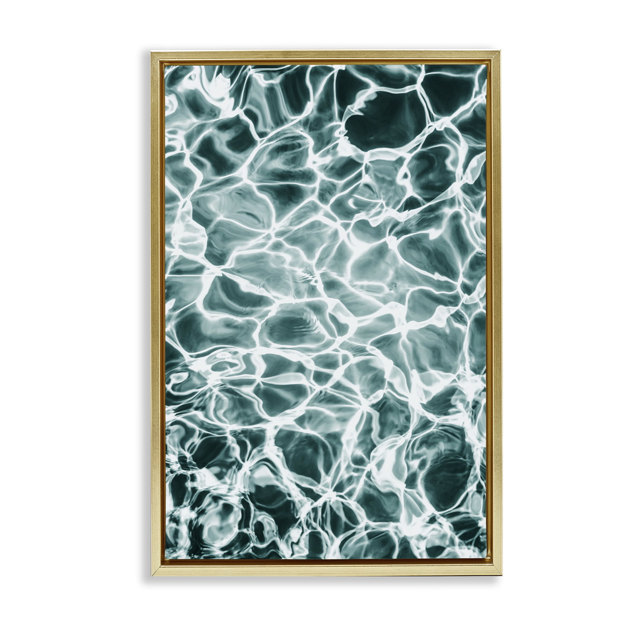 Stupell Industries Aqua Ripple Pattern Coastal Painting Gold Floater Framed Canvas Art Print Wall Art, 21 x 31