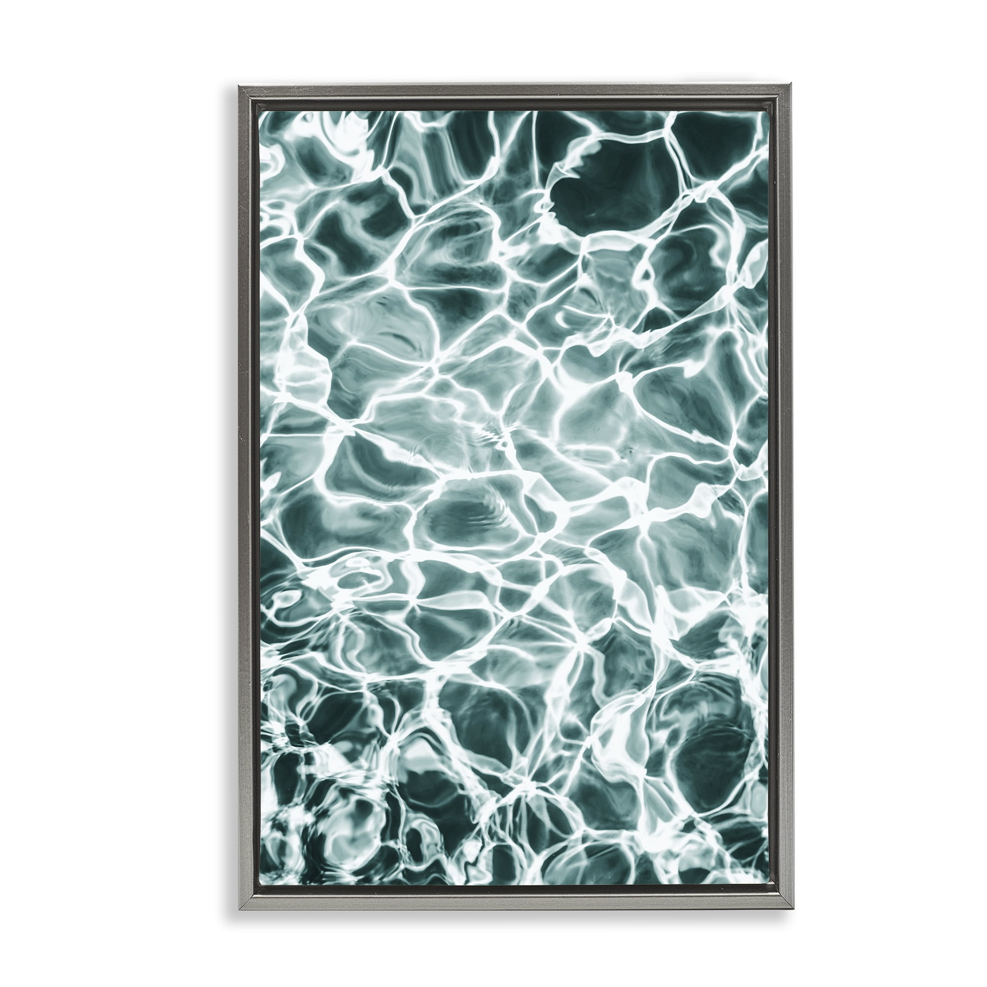 Stupell Industries Aqua Ripple Pattern Coastal Painting Gray Floater Framed Canvas Art Print Wall Art, 21 x 31