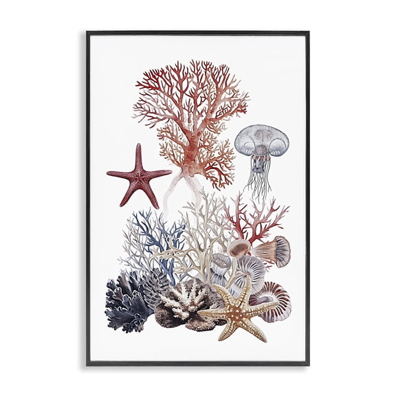 Stupell Industries Aquatic Animals & Coral Animals Painting Black Framed Art Print Wall Art, 12 x 18