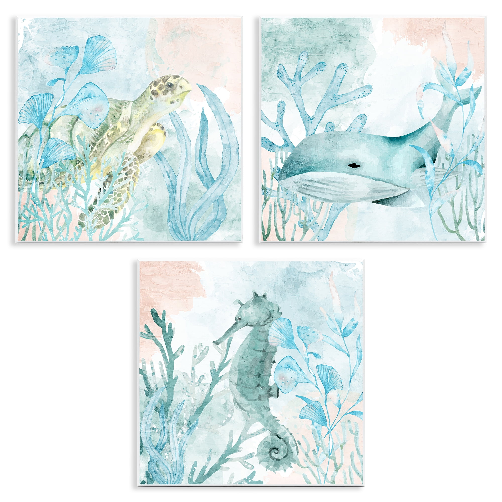 Stupell Industries Aquatic Animals Sea Swim 3 Piece Wall Plaque Art Set, design by Kim Allen